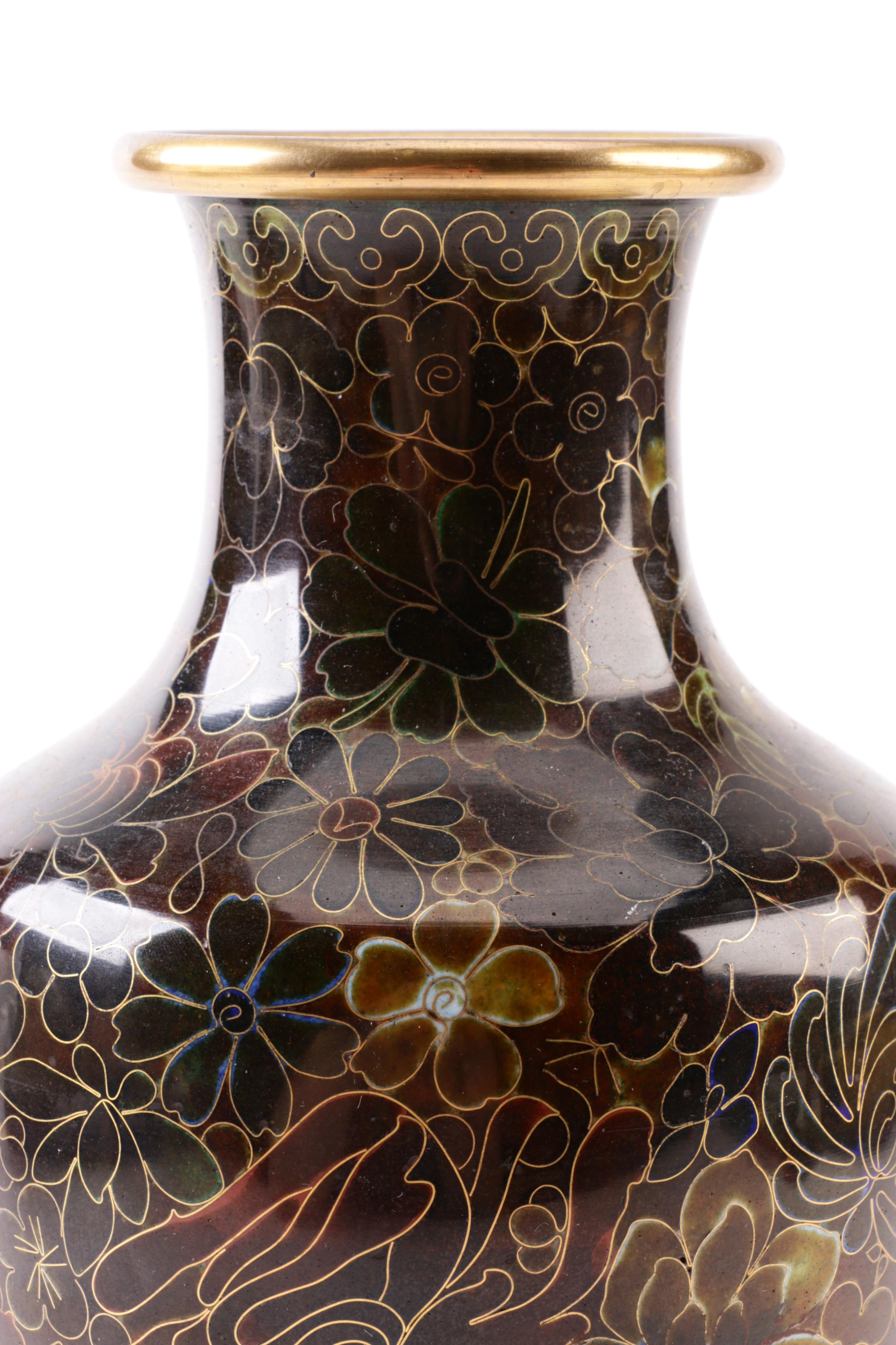 Chinese Cloisonné Vase with Wooden Stand