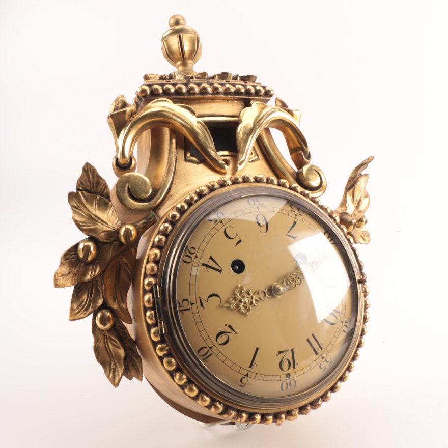 Vintage Swedish Westerstrand Rococo Style Cartel Wall Clock