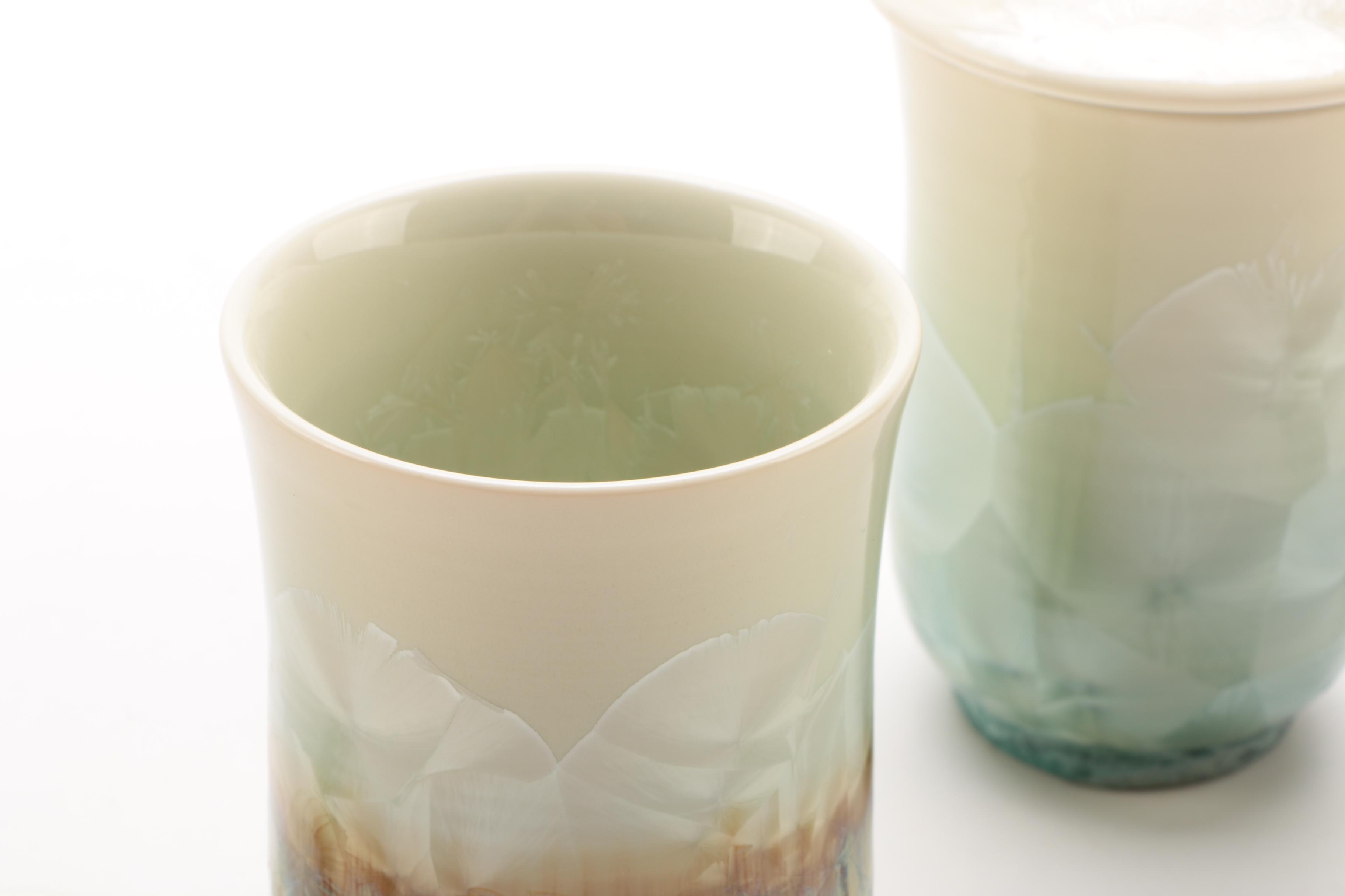 Asian Crystalline Porcelain Jars and Hand-Painted Pedestal Dish