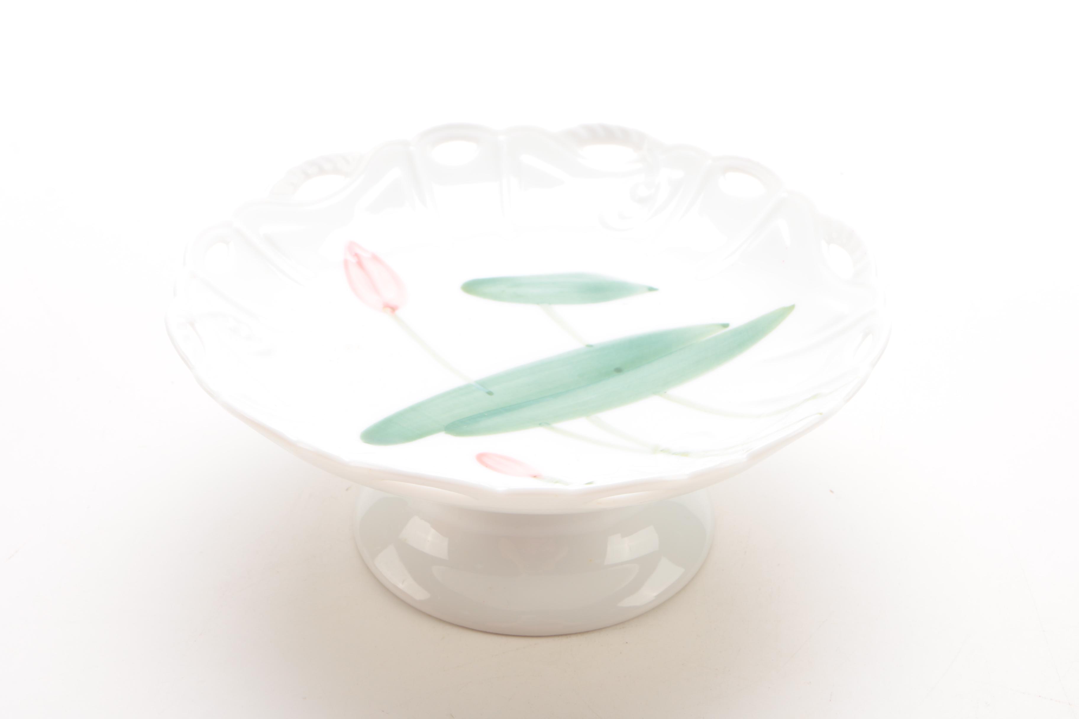 Asian Crystalline Porcelain Jars and Hand-Painted Pedestal Dish