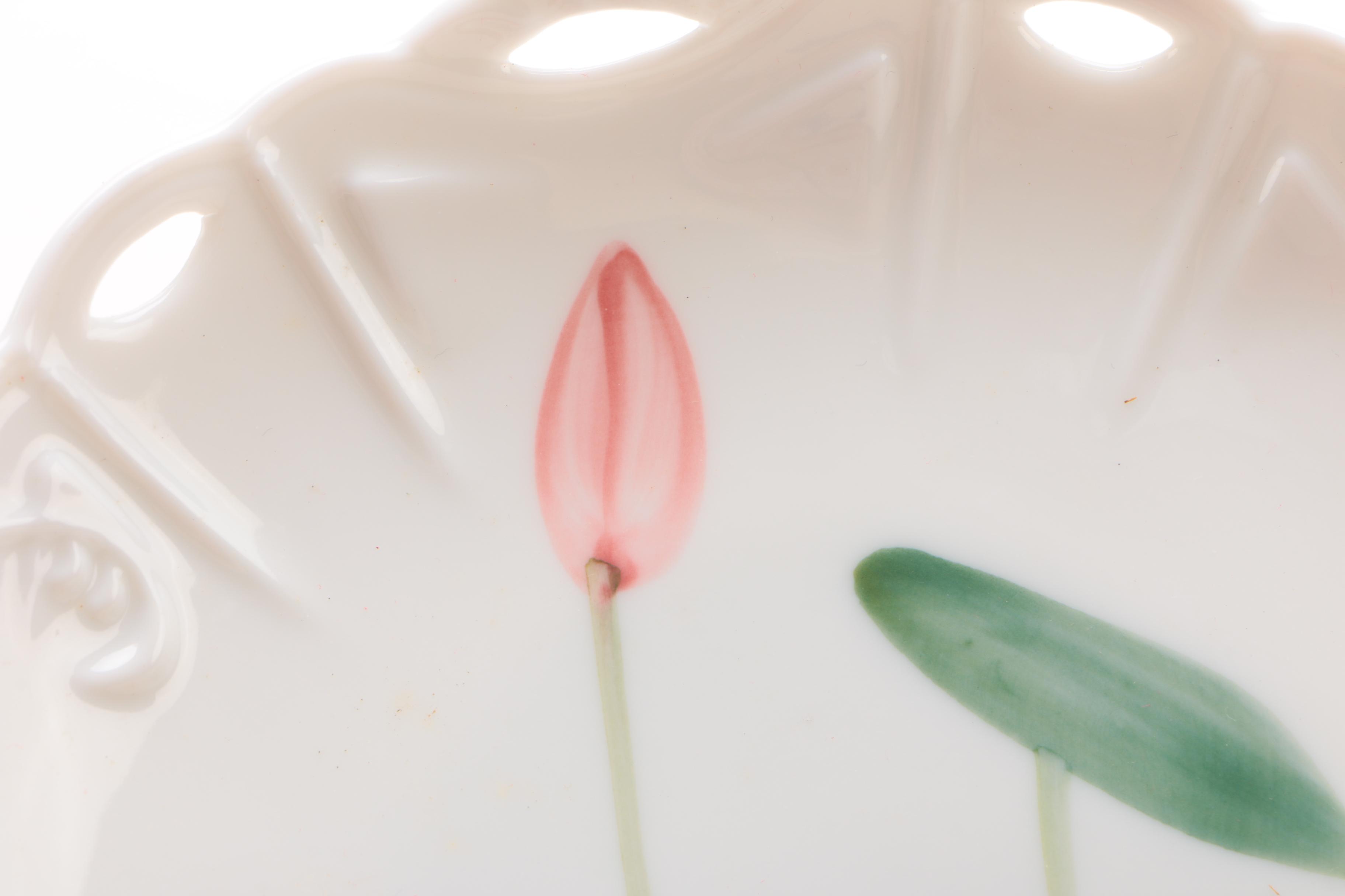 Asian Crystalline Porcelain Jars and Hand-Painted Pedestal Dish