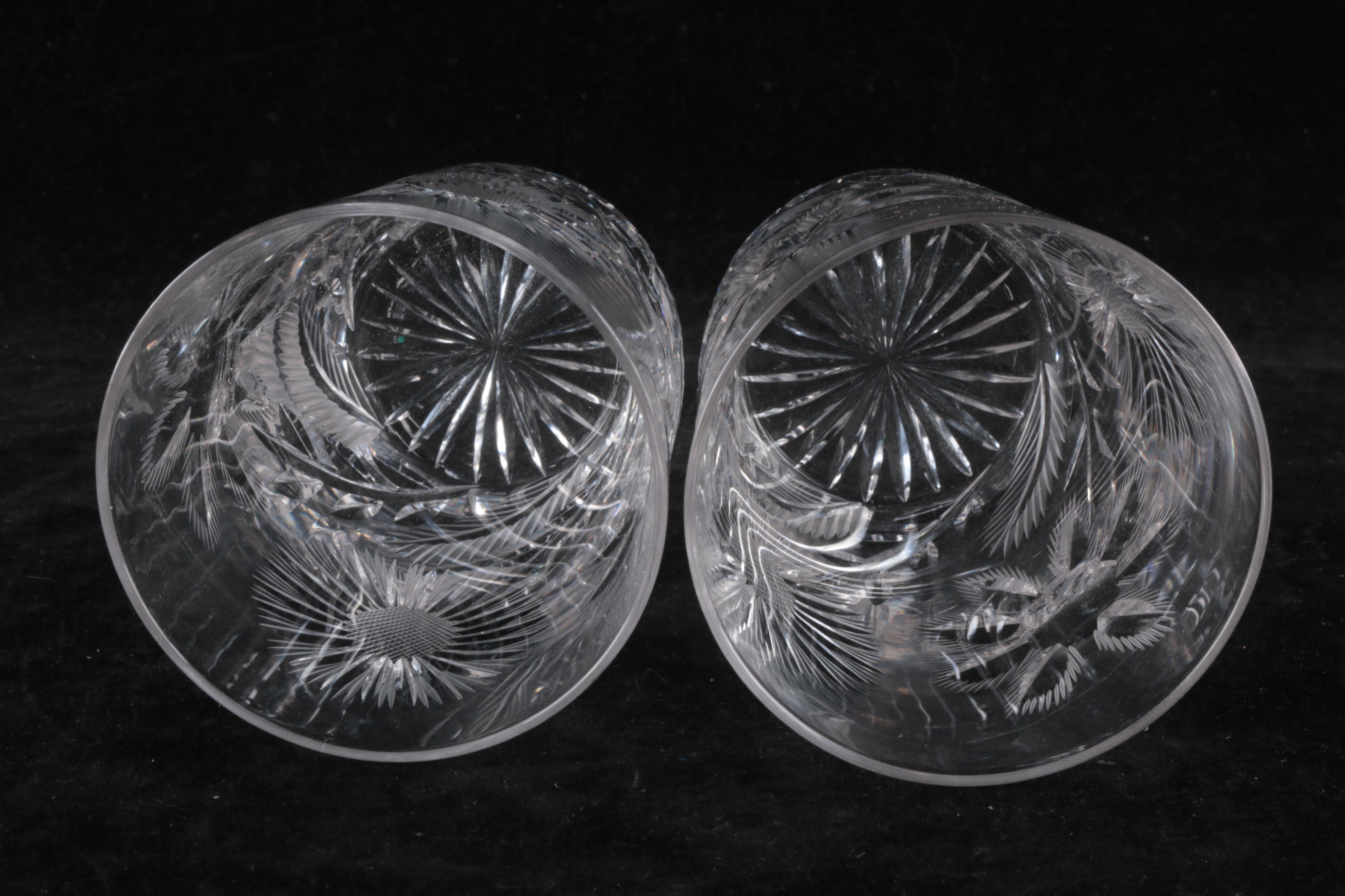 American Brilliant Period Cut Glass Pitcher and Tumblers with Floral Motif