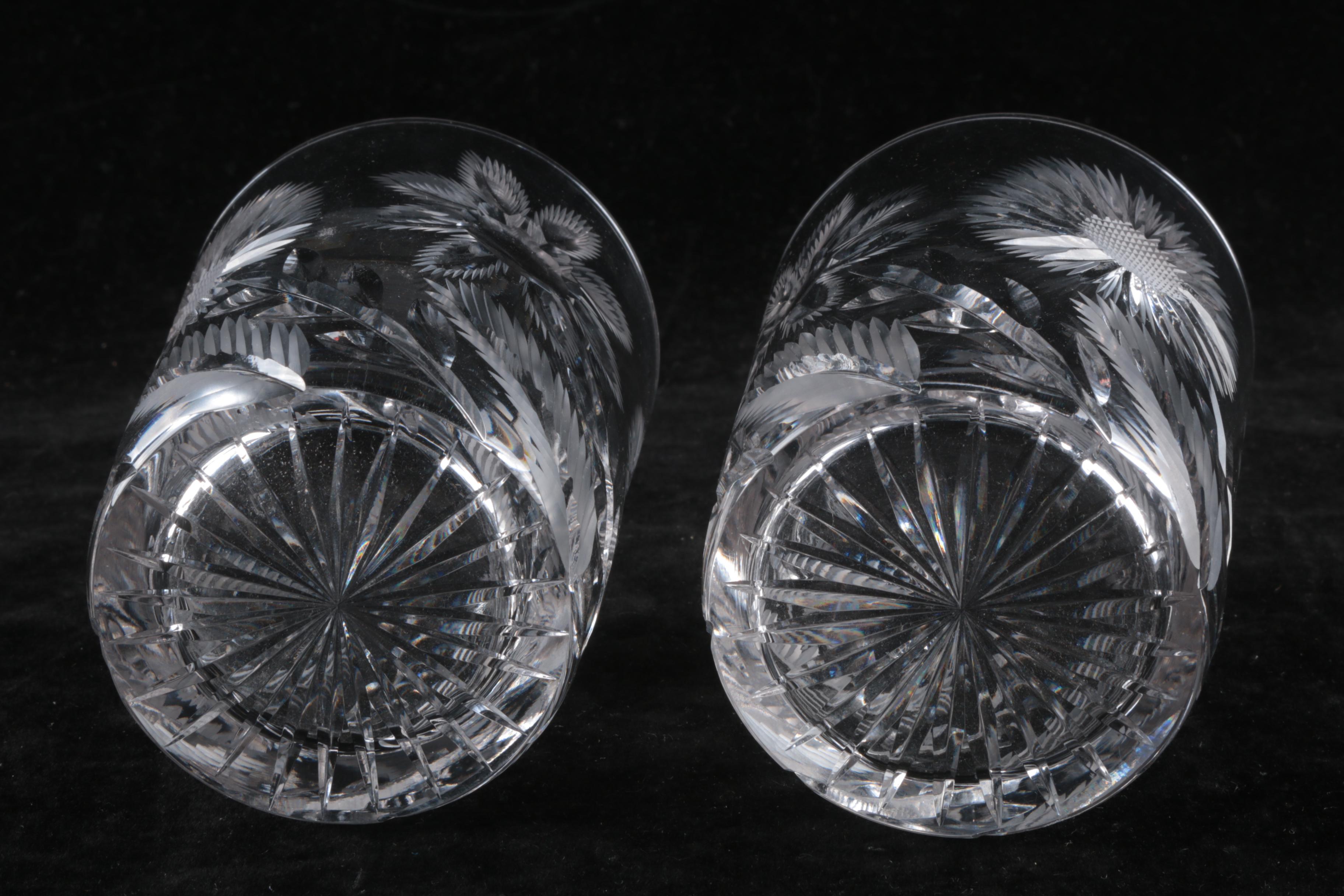 American Brilliant Period Cut Glass Pitcher and Tumblers with Floral Motif