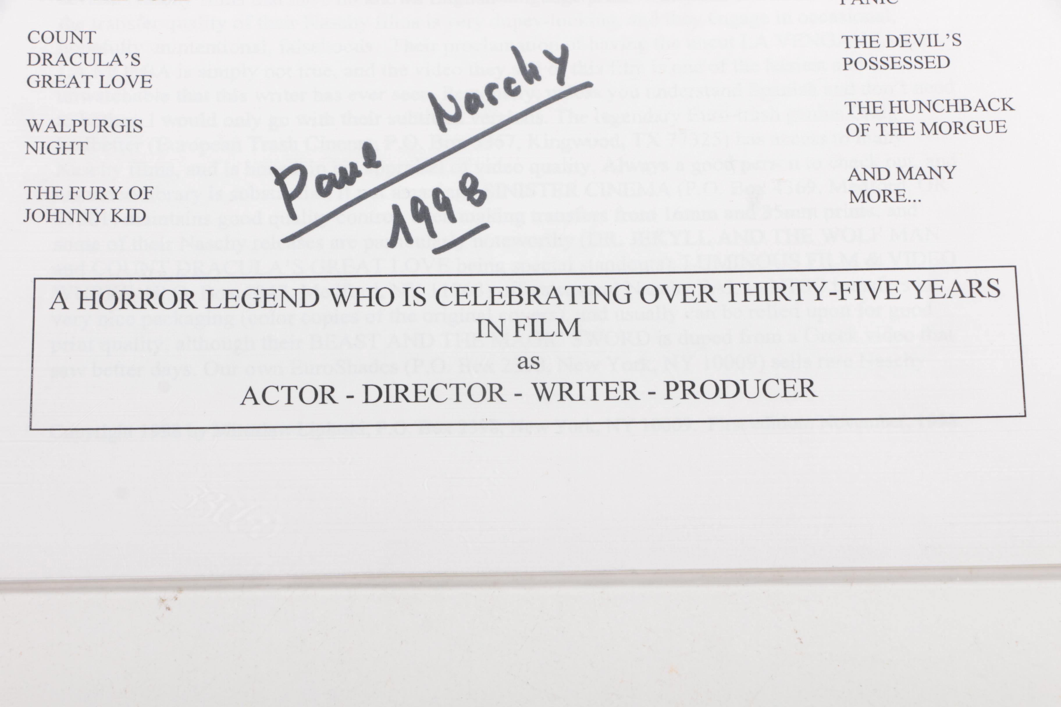 "The Paul Naschy Filmography And Video Guide" By Spanish Film Star Paul Naschy