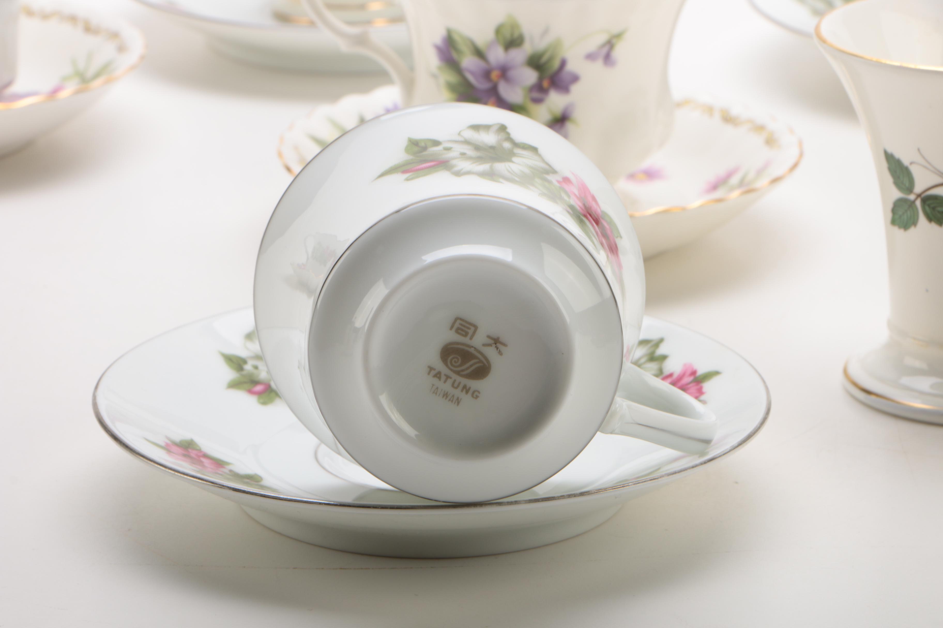 Porcelain Teacups and Saucers Featuring Wedgwood 'Charnwood'