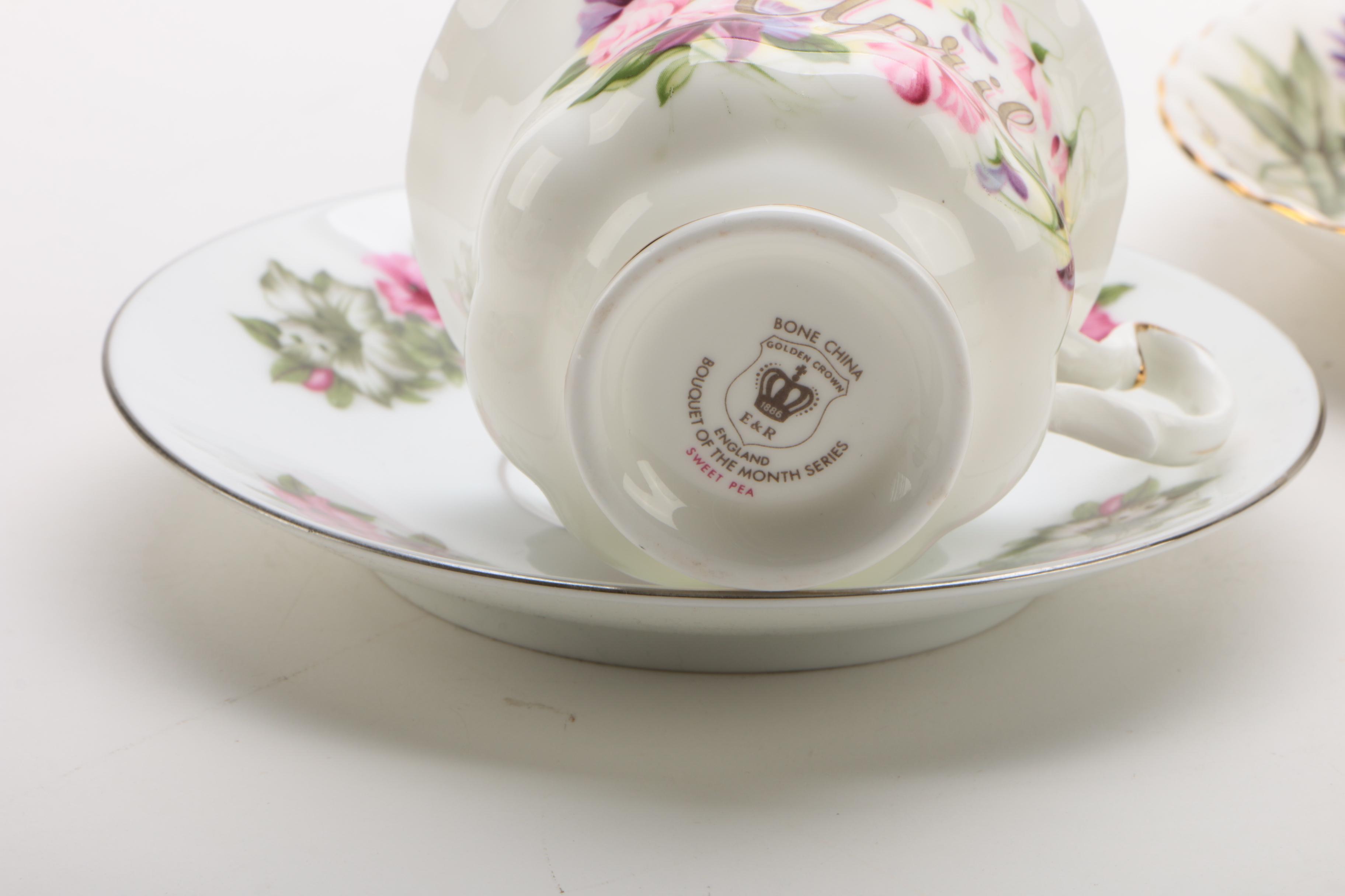 Porcelain Teacups and Saucers Featuring Wedgwood 'Charnwood'