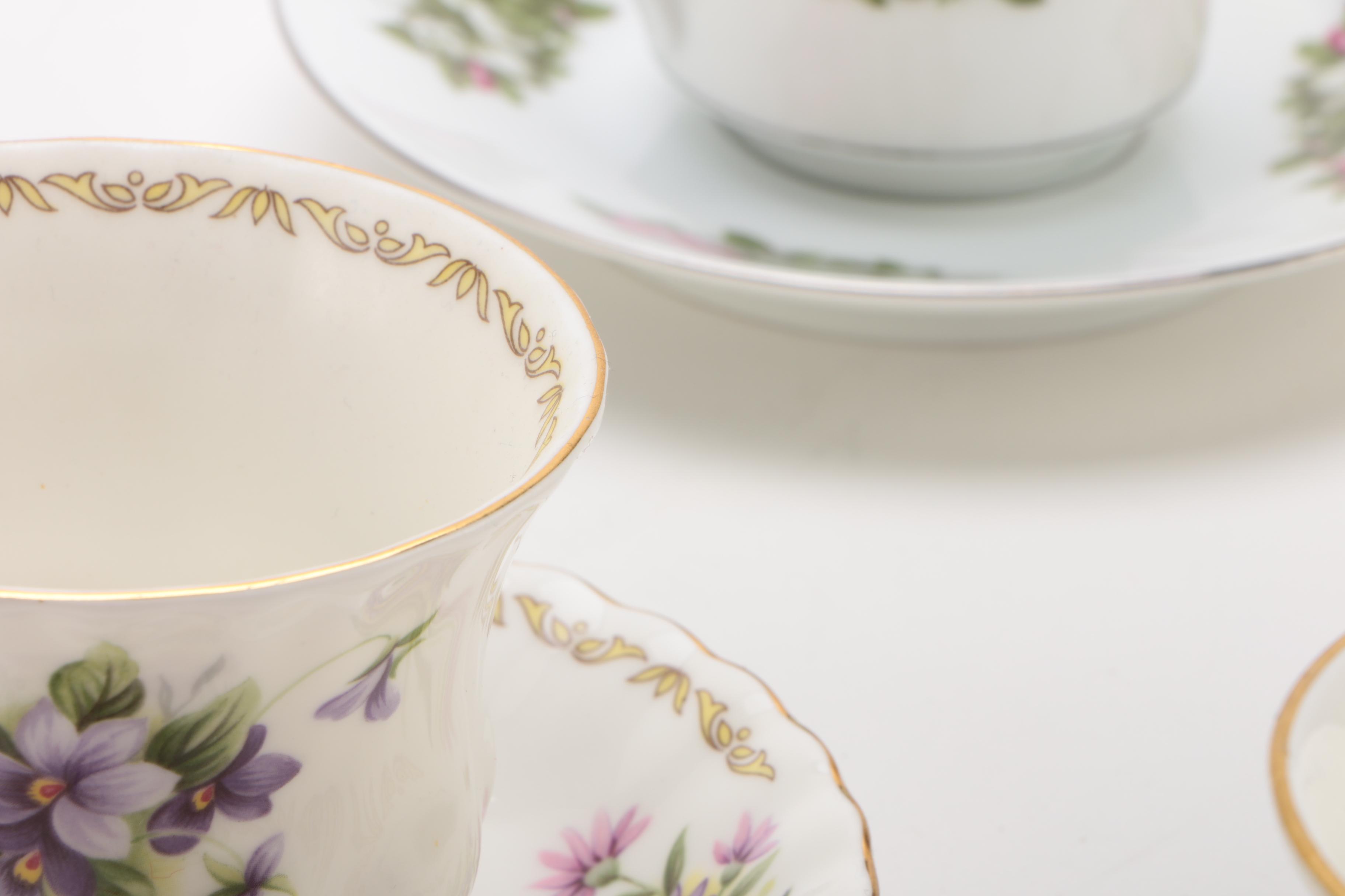 Porcelain Teacups and Saucers Featuring Wedgwood 'Charnwood'
