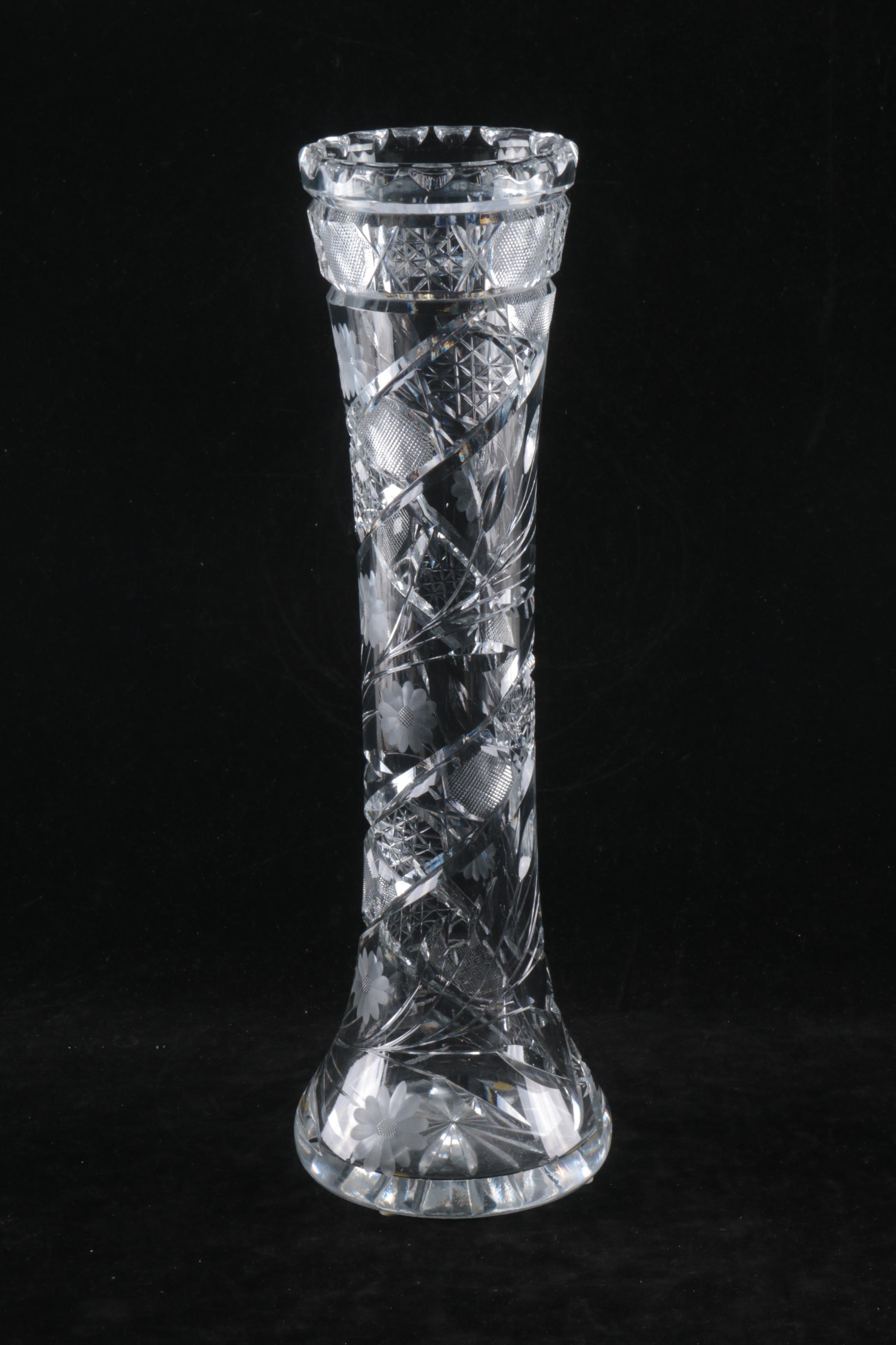 American Brilliant Period Cut Glass Bud Vase and Crystal Bowl