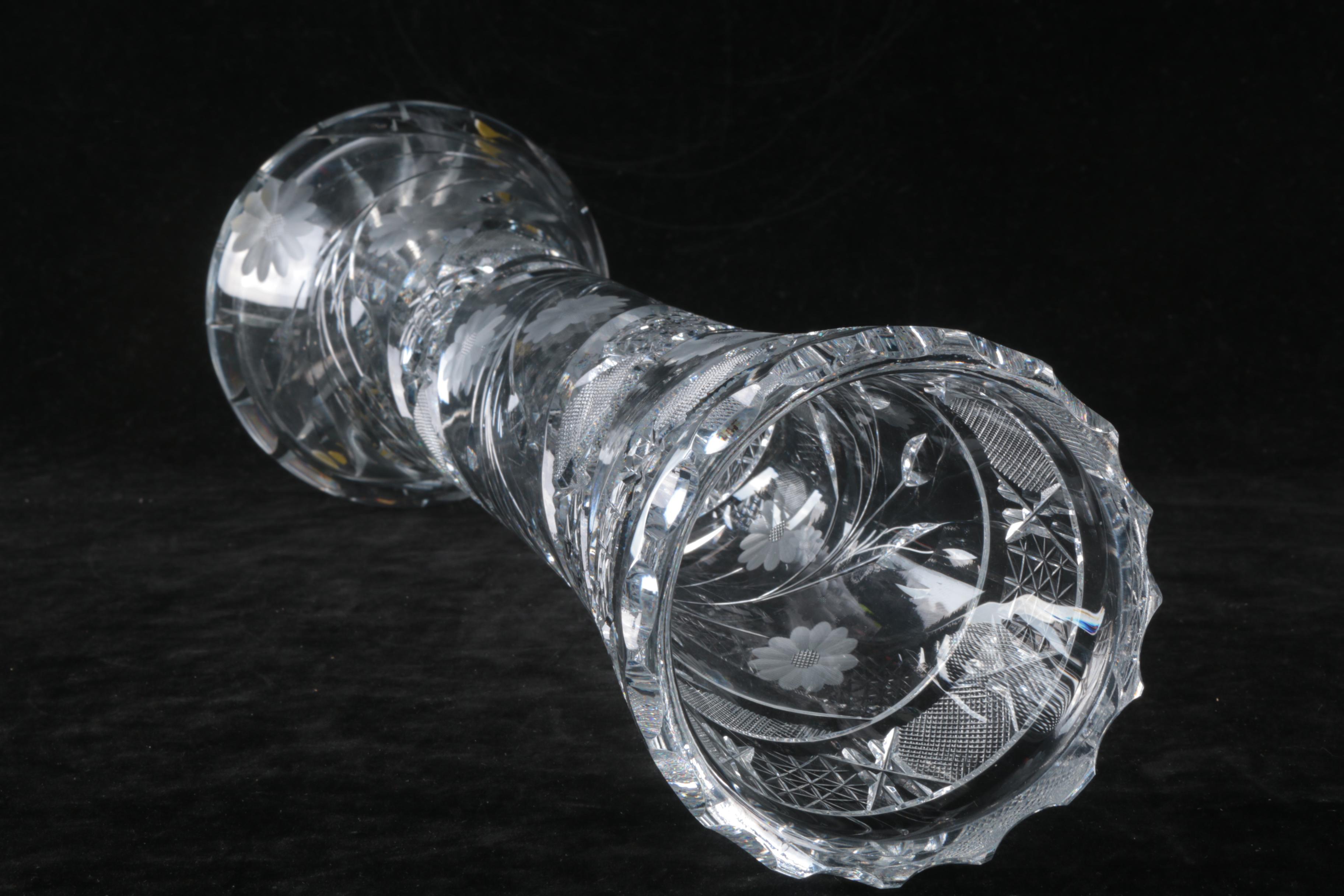 American Brilliant Period Cut Glass Bud Vase and Crystal Bowl