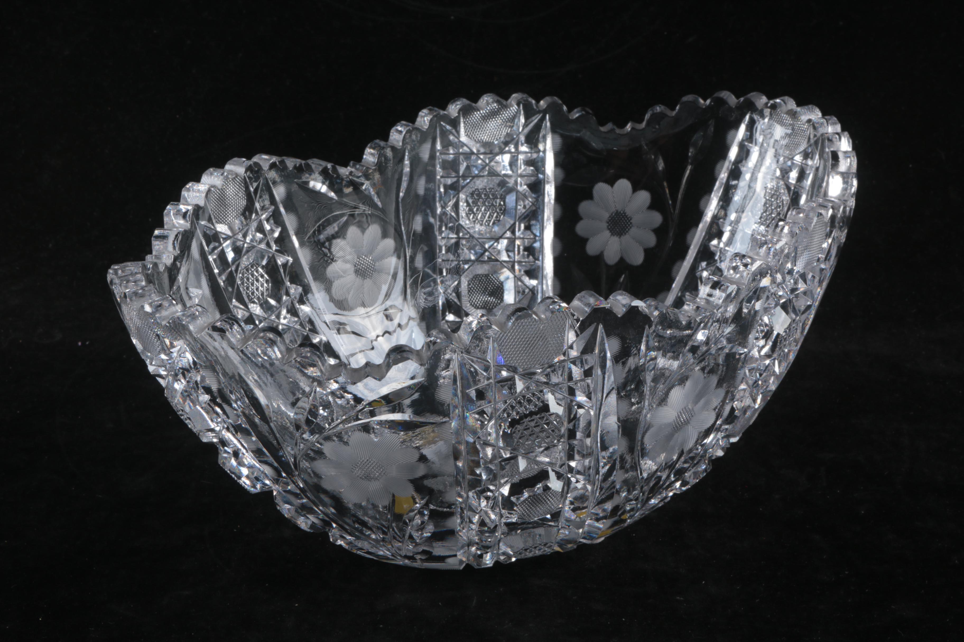 American Brilliant Period Cut Glass Bud Vase and Crystal Bowl