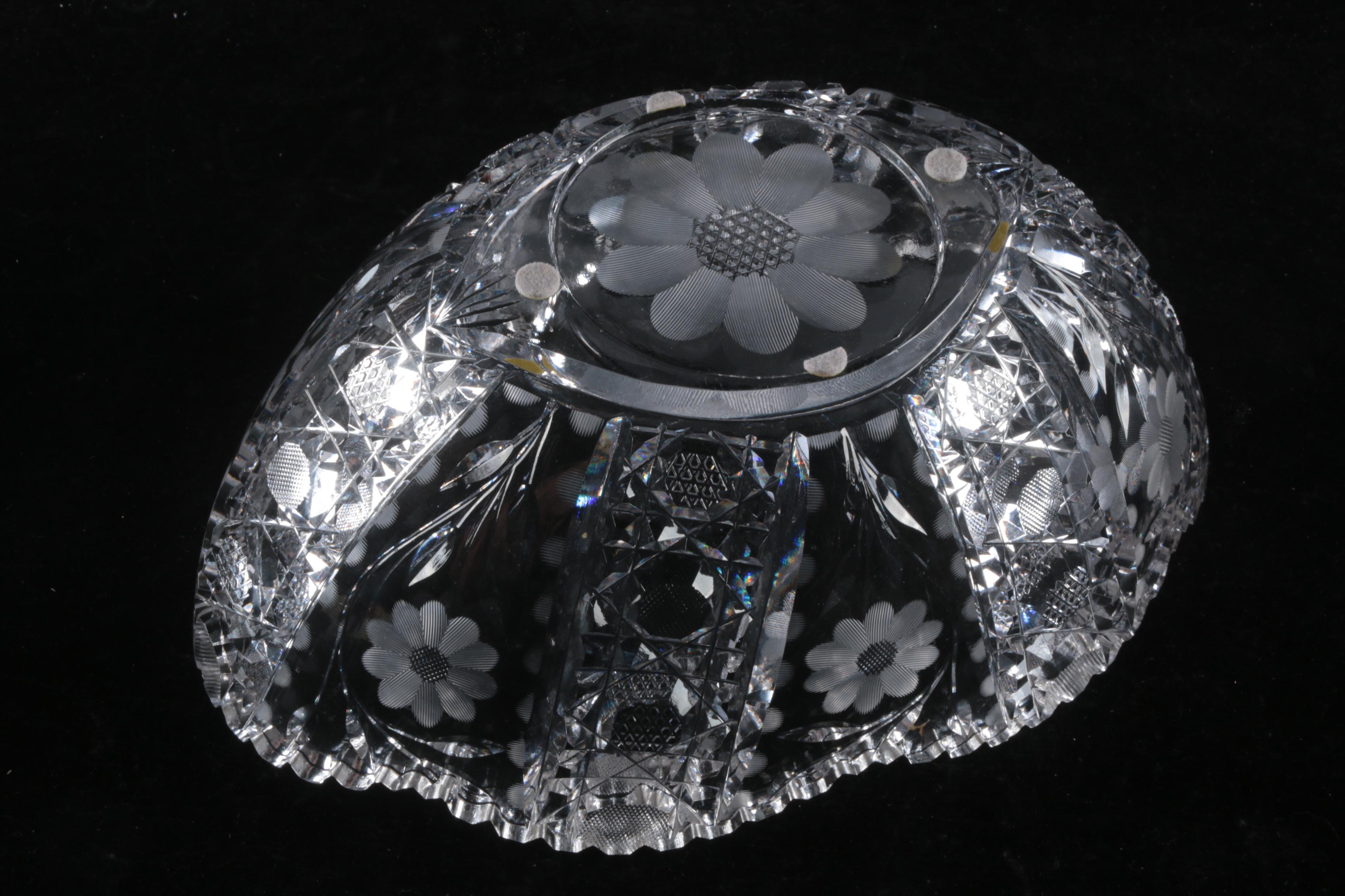 American Brilliant Period Cut Glass Bud Vase and Crystal Bowl