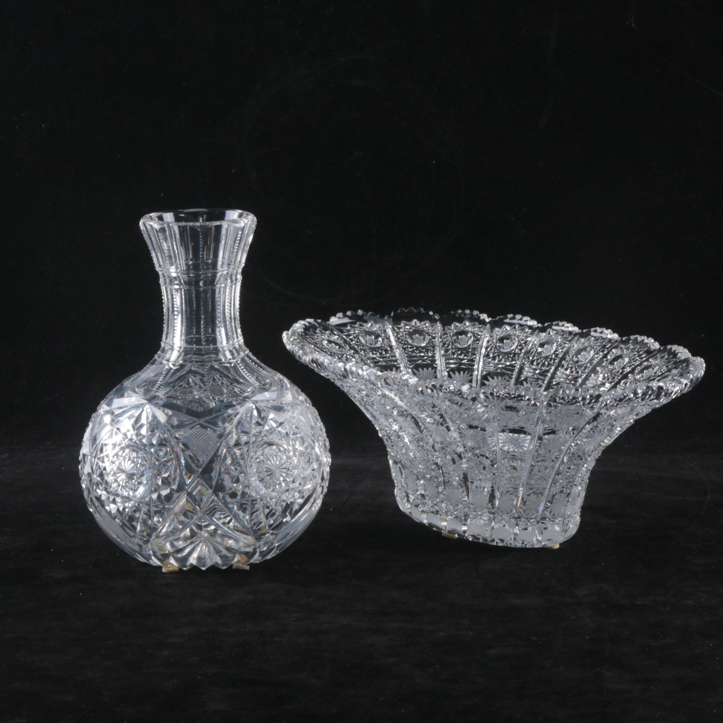 1896-1918 Egginton American Brilliant Period Cut Carafe and Cut Crystal Bowl