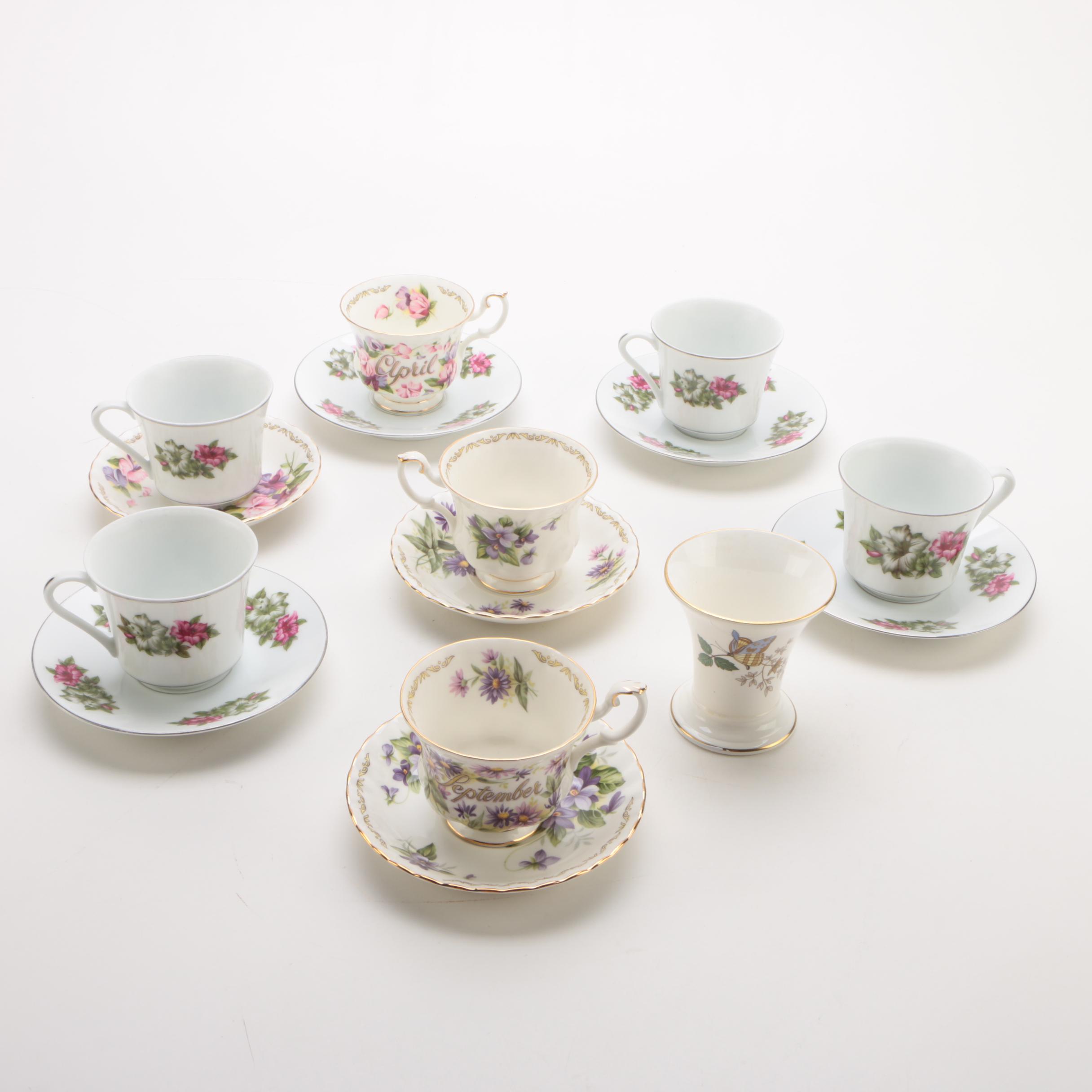 Porcelain Teacups and Saucers Featuring Wedgwood 'Charnwood'