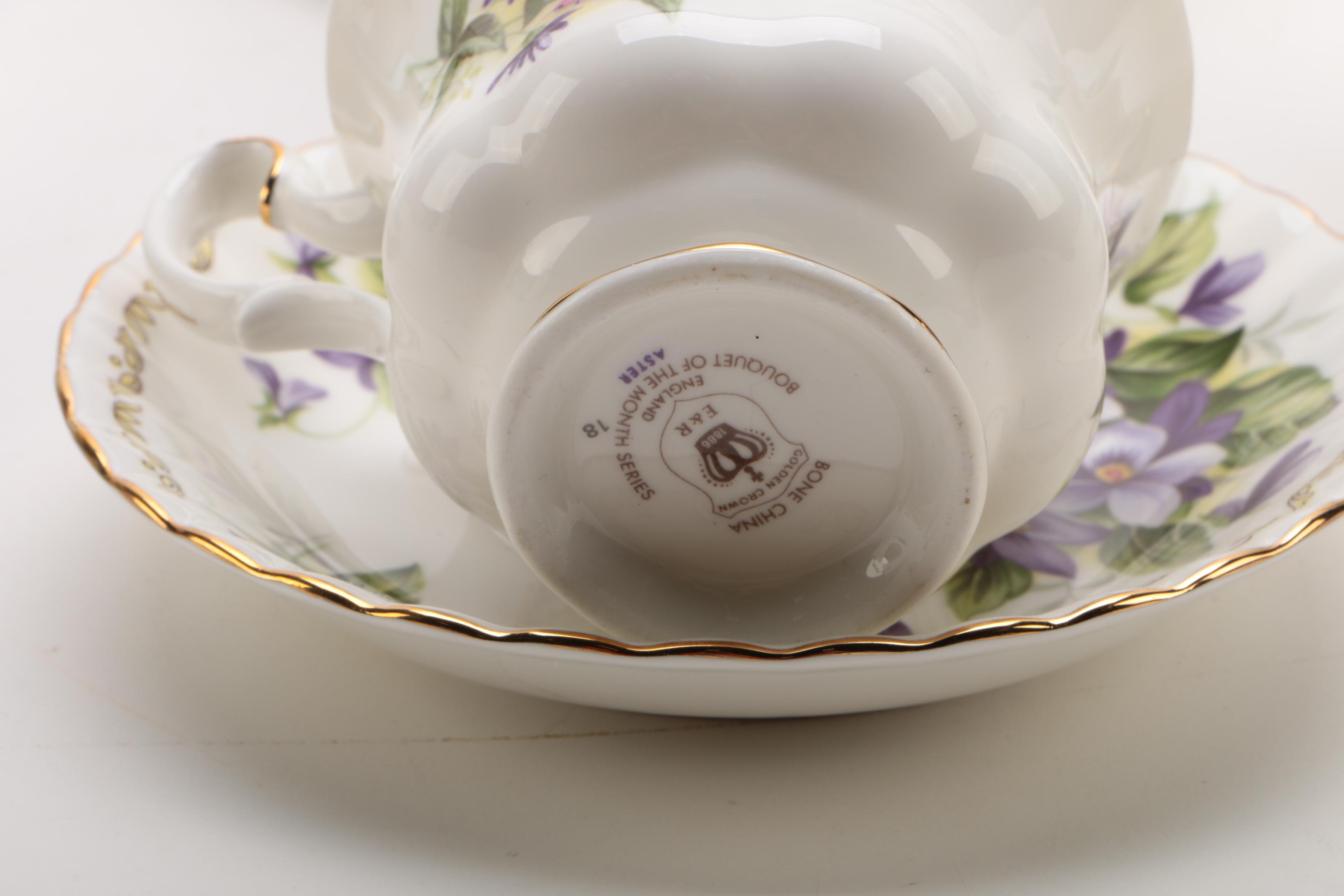 Porcelain Teacups and Saucers Featuring Wedgwood 'Charnwood'