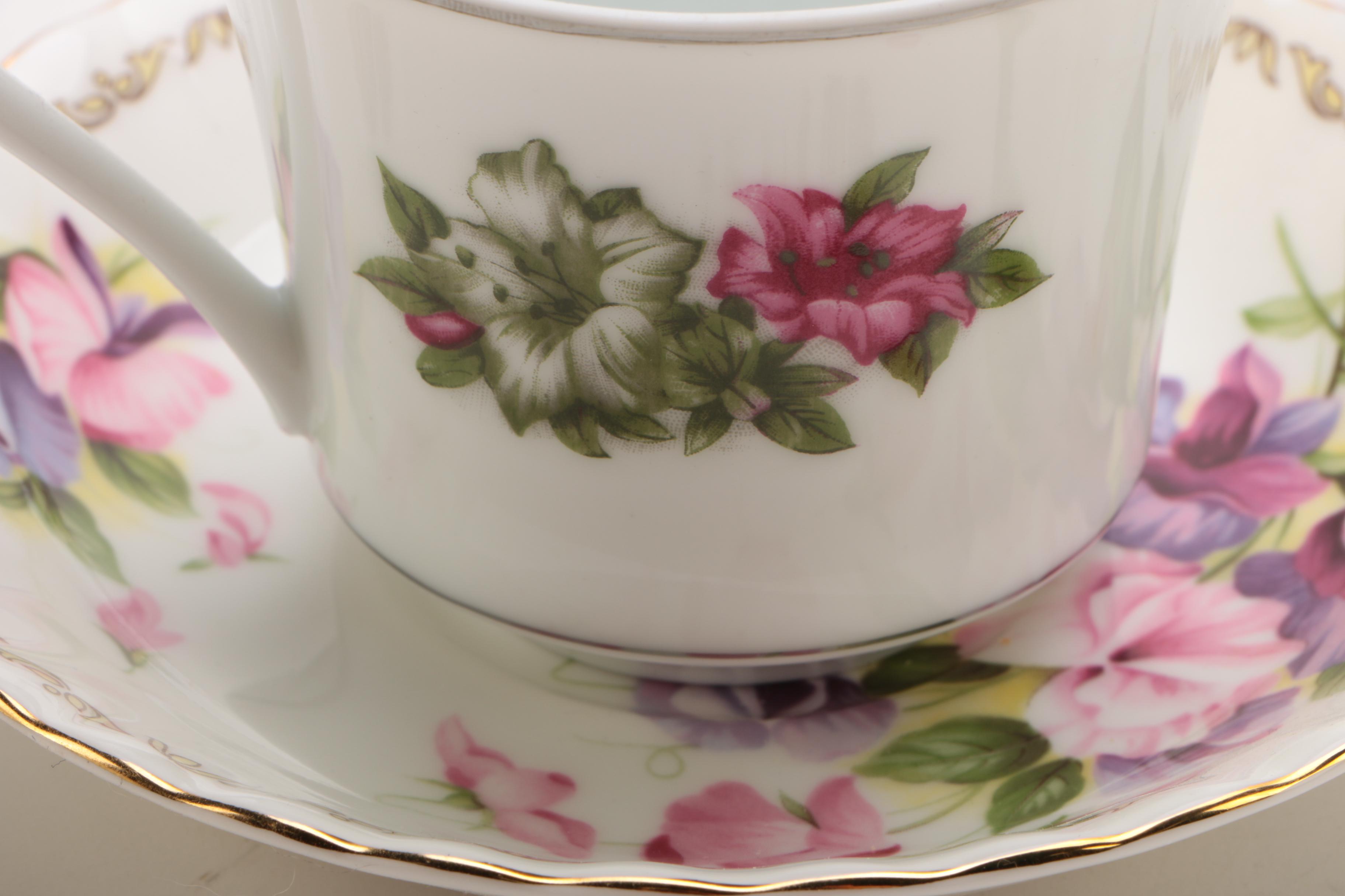 Porcelain Teacups and Saucers Featuring Wedgwood 'Charnwood'