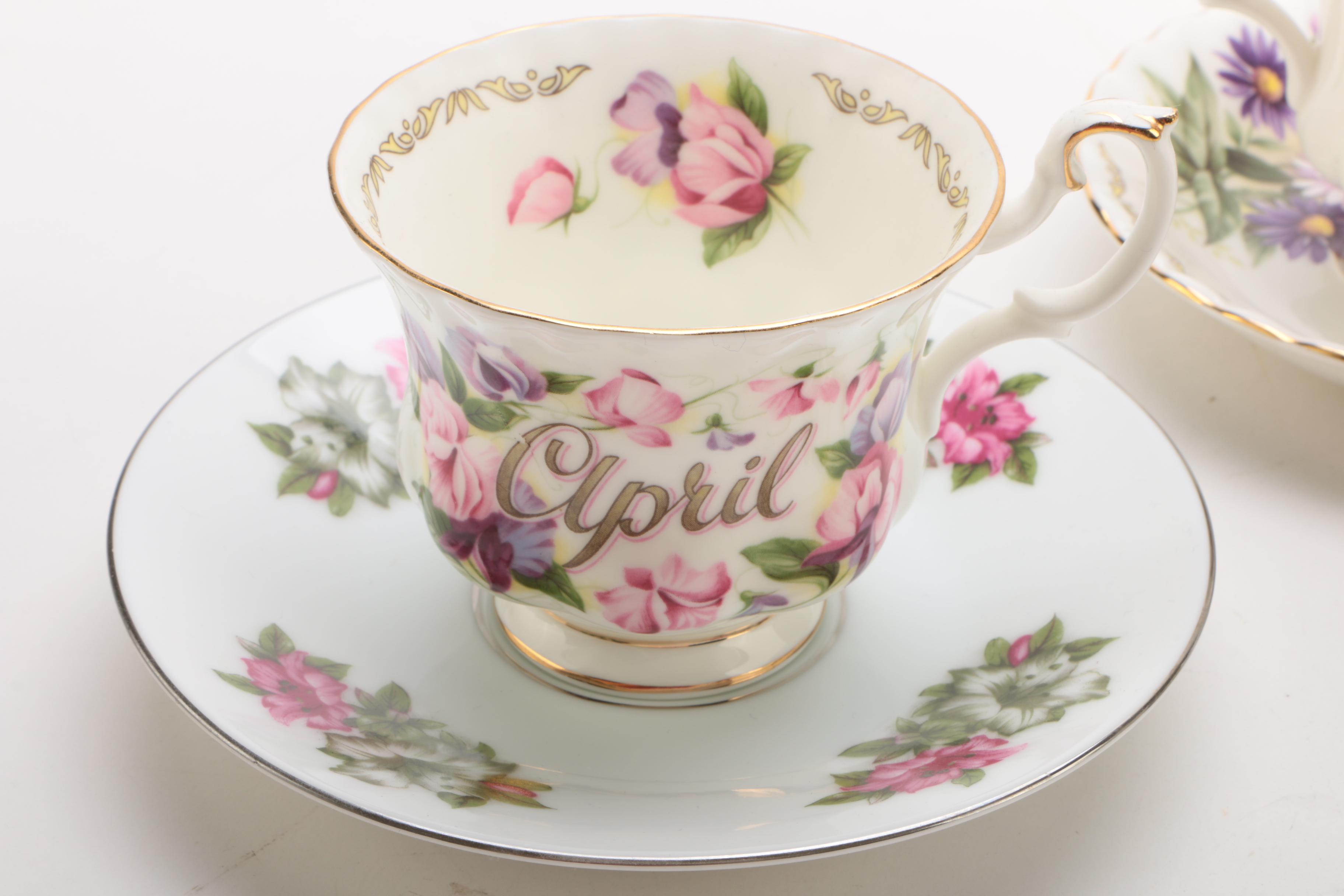 Porcelain Teacups and Saucers Featuring Wedgwood 'Charnwood'