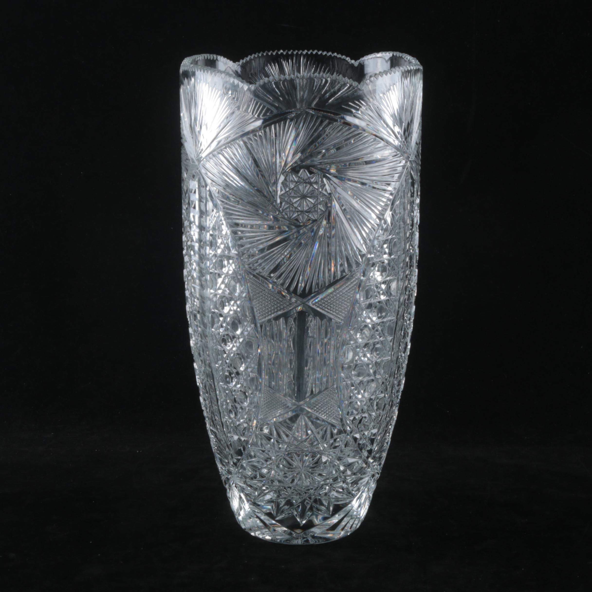 Large Pinwheel and Star Cut Crystal Vase