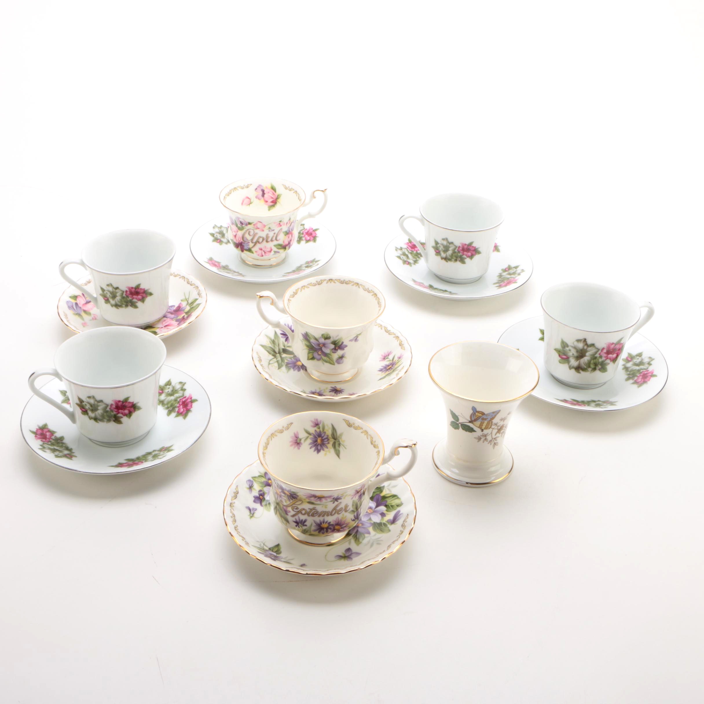 Porcelain Teacups and Saucers Featuring Wedgwood 'Charnwood'