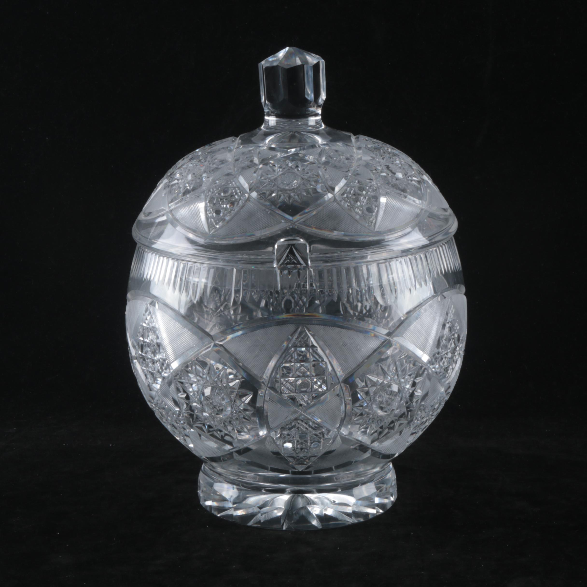Large Covered Crystal Footed Punch Bowl