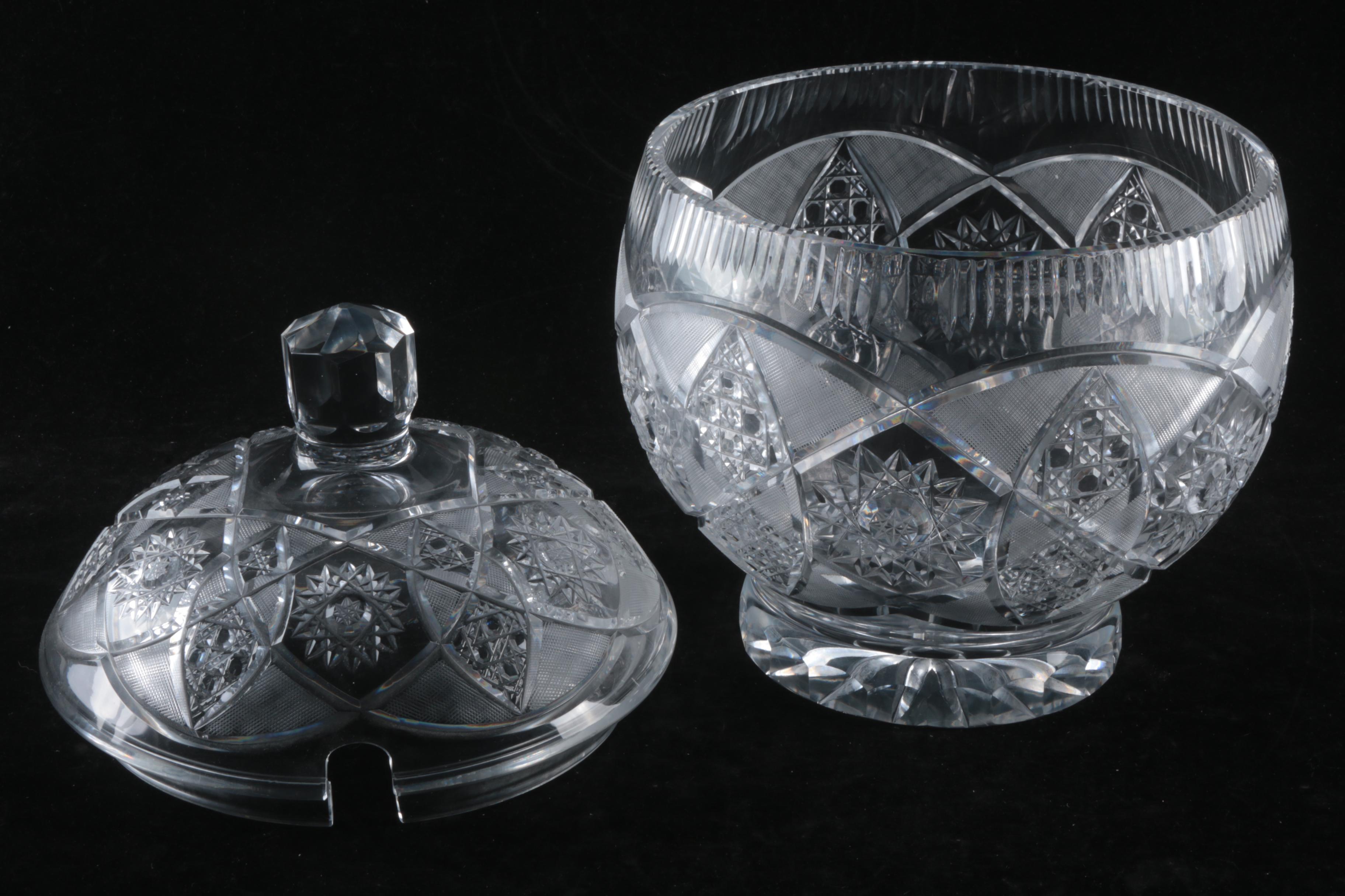 Large Covered Crystal Footed Punch Bowl