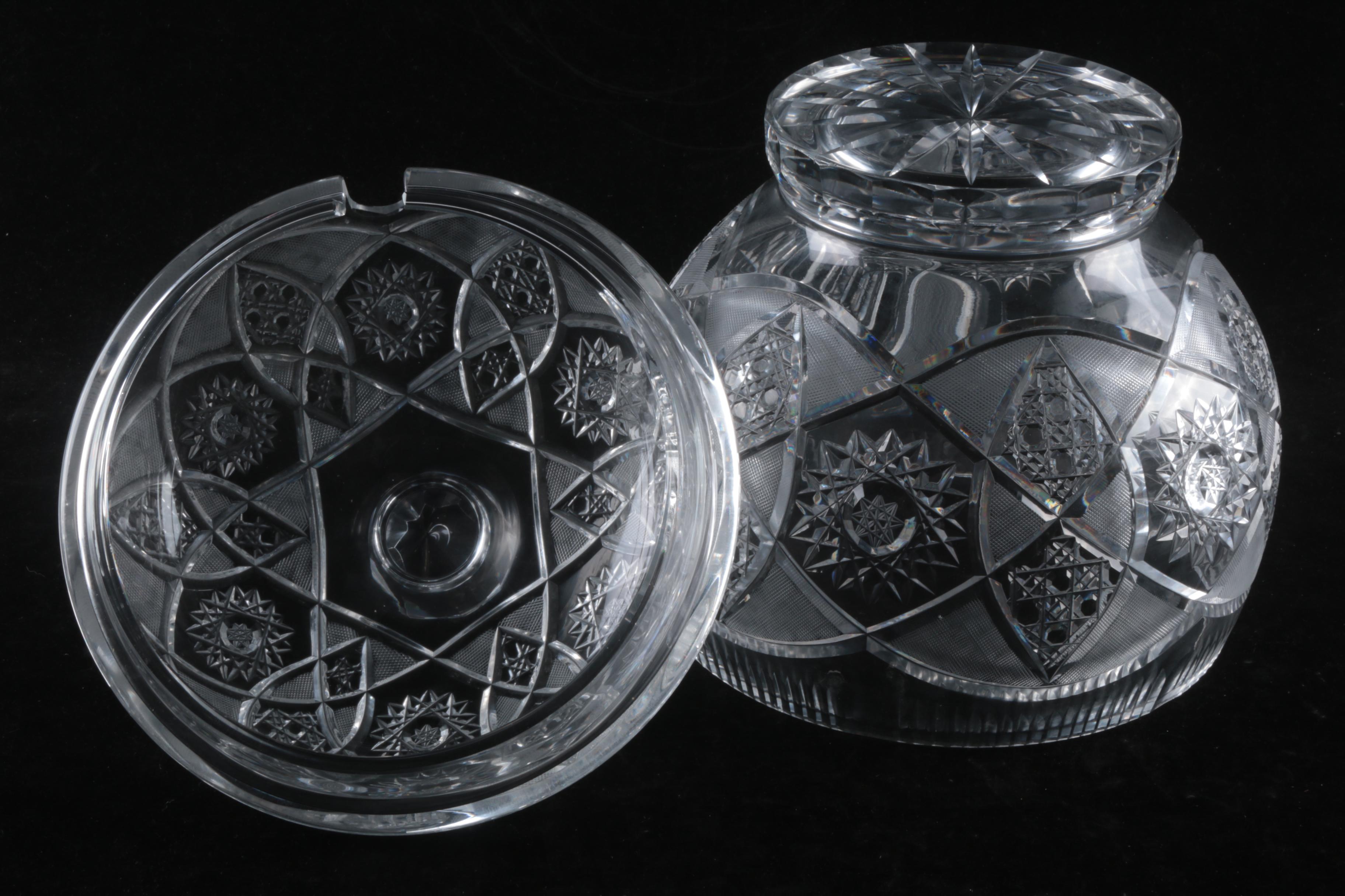 Large Covered Crystal Footed Punch Bowl