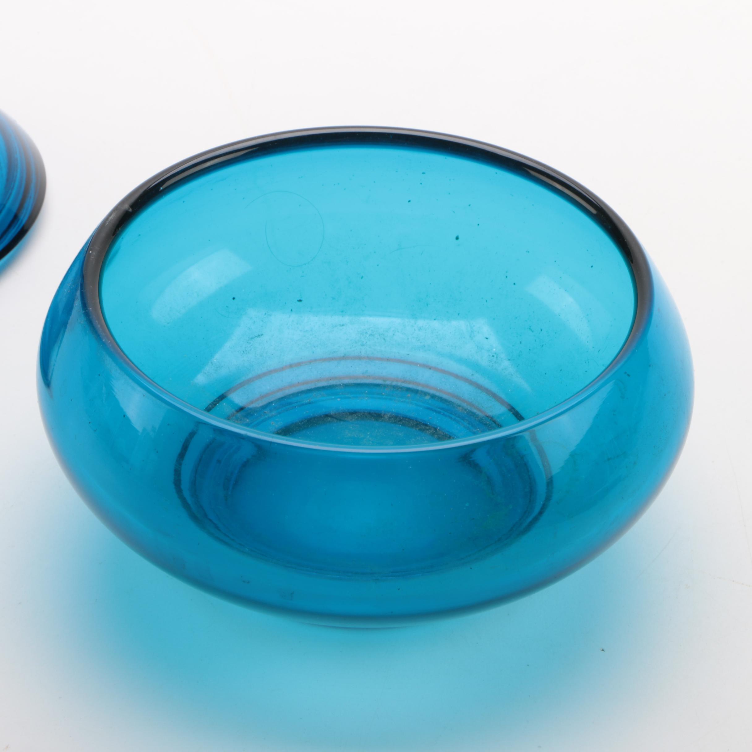 Vintage Blue Glass Bowl with Bird Finial