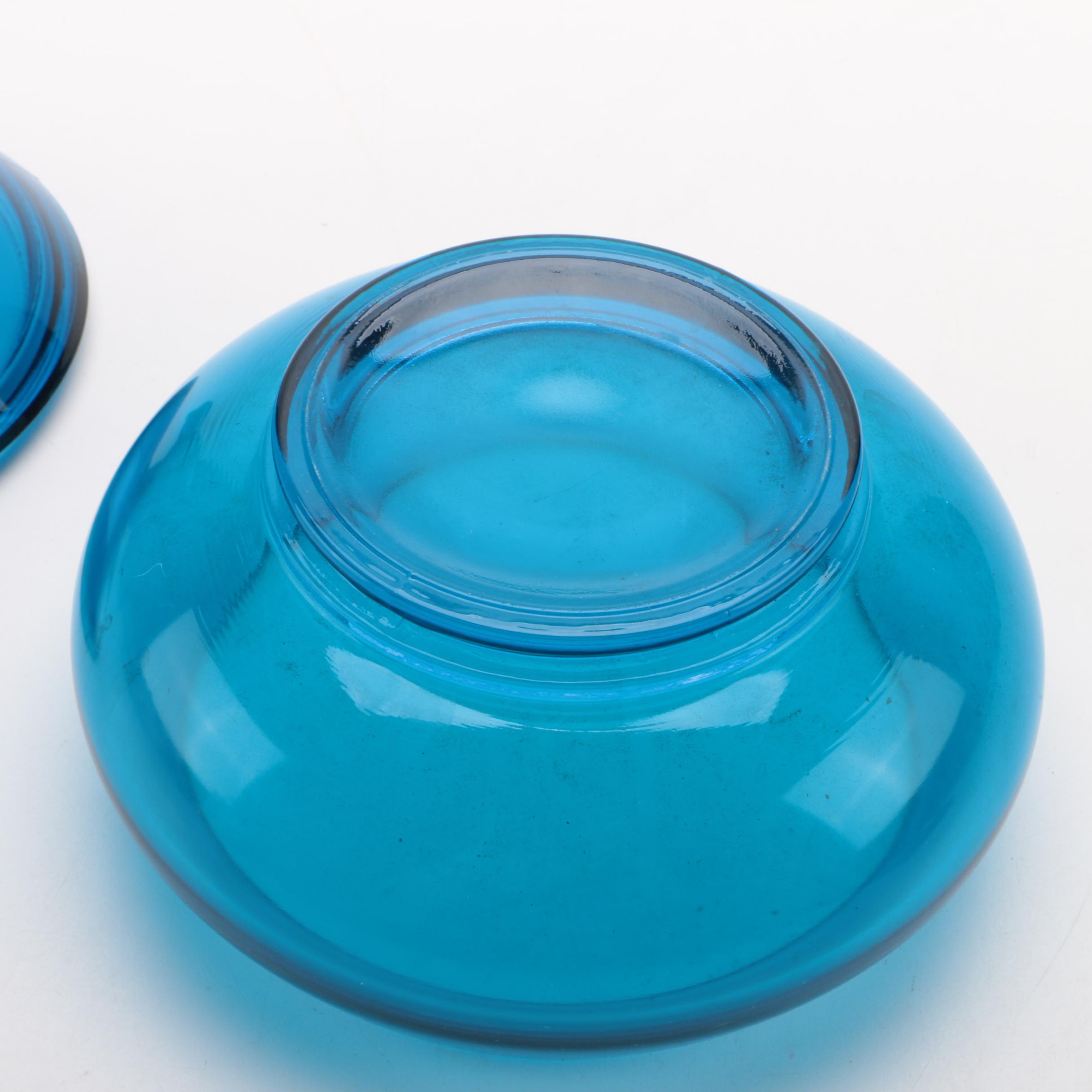 Vintage Blue Glass Bowl with Bird Finial