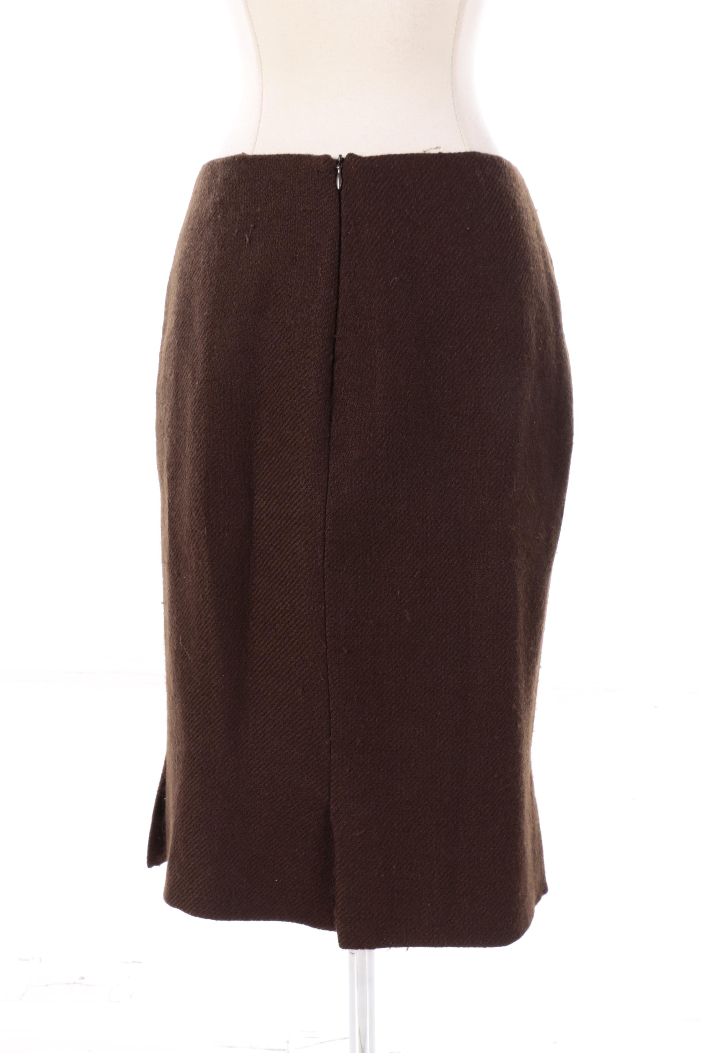 Prada Brown Wool Pencil Skirt