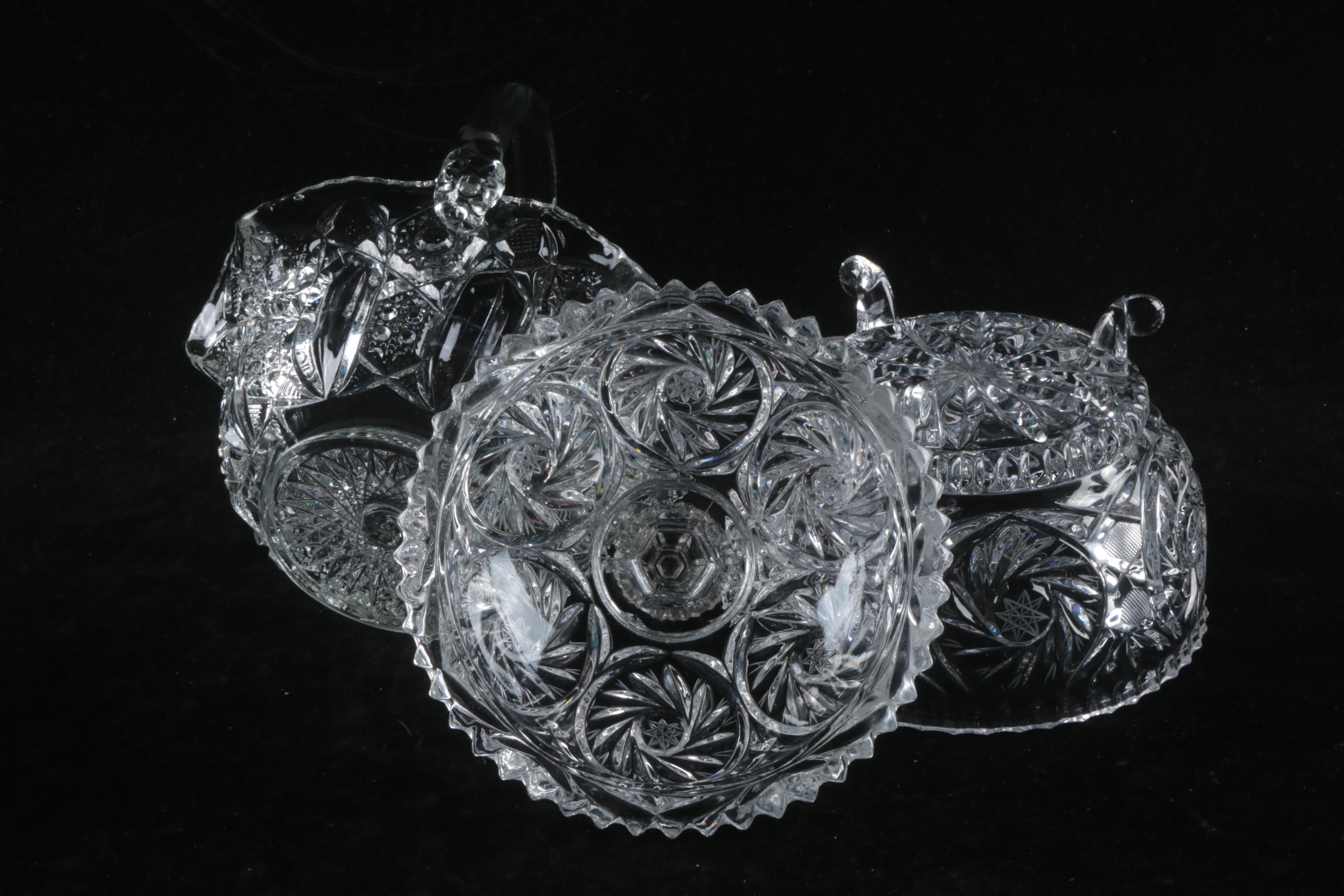 L.E. Smith Glass Basket with Crystal Candy Dish, Glass Jar, and Tidibit Tray