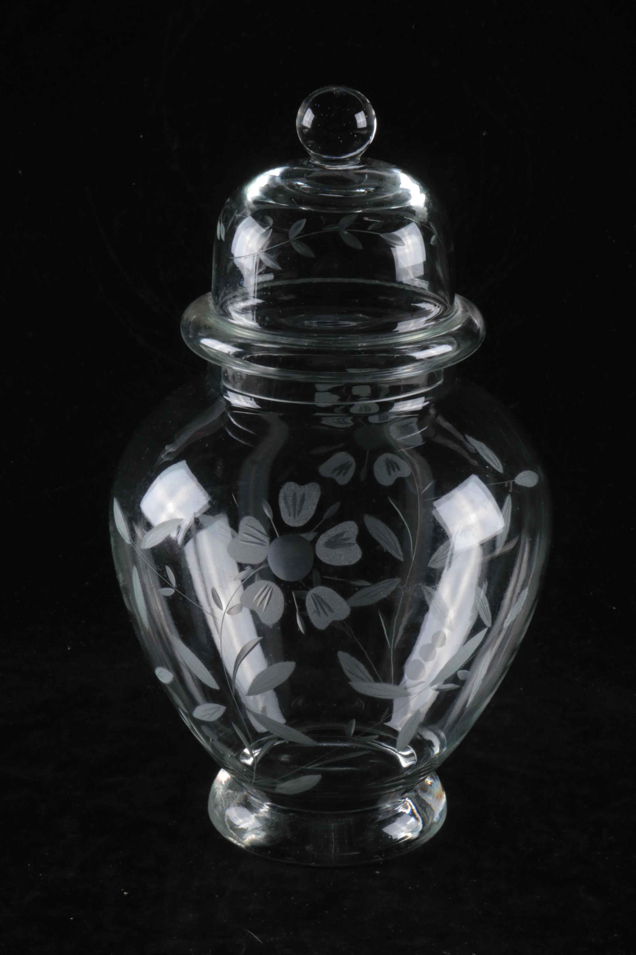 L.E. Smith Glass Basket with Crystal Candy Dish, Glass Jar, and Tidibit Tray