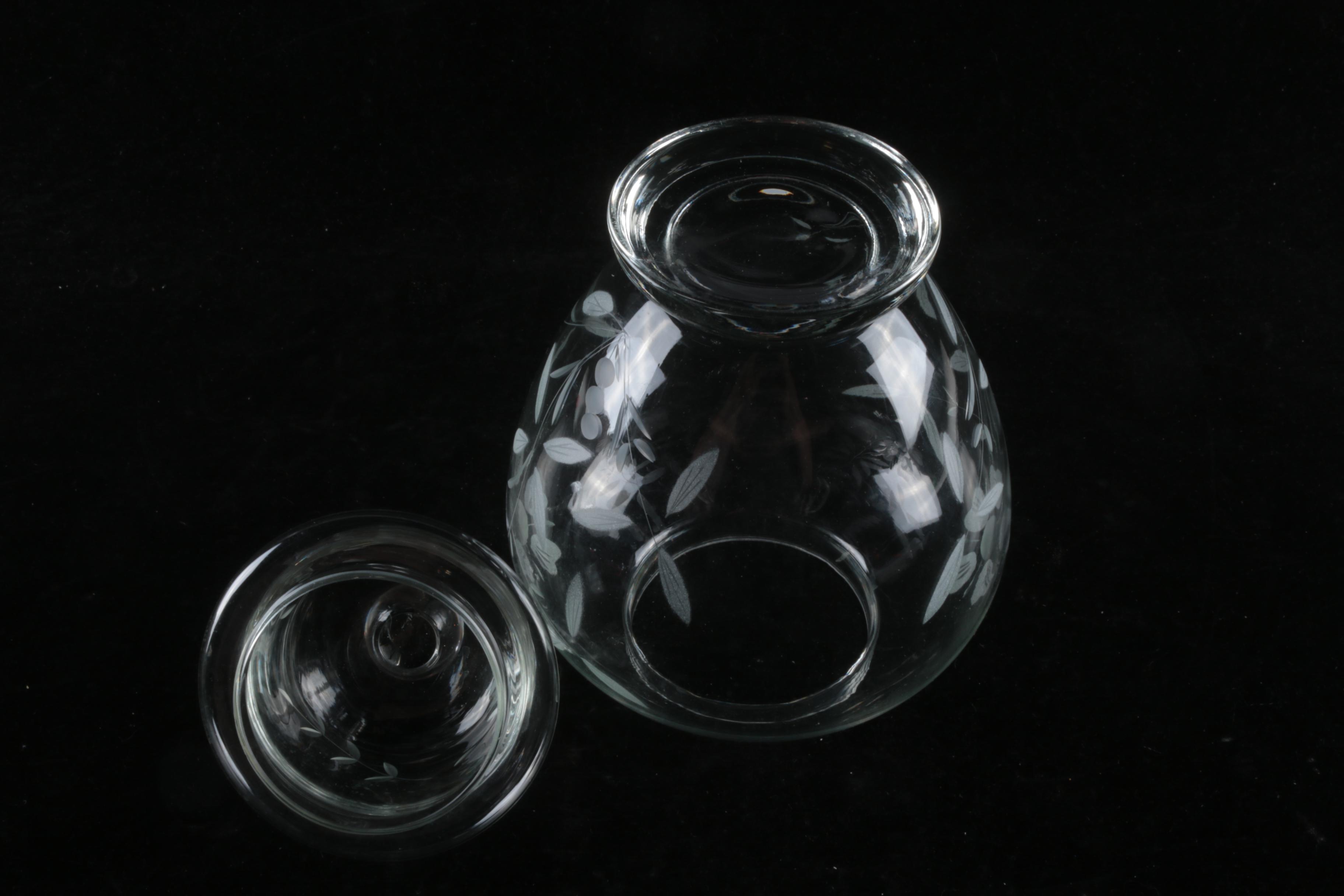 L.E. Smith Glass Basket with Crystal Candy Dish, Glass Jar, and Tidibit Tray