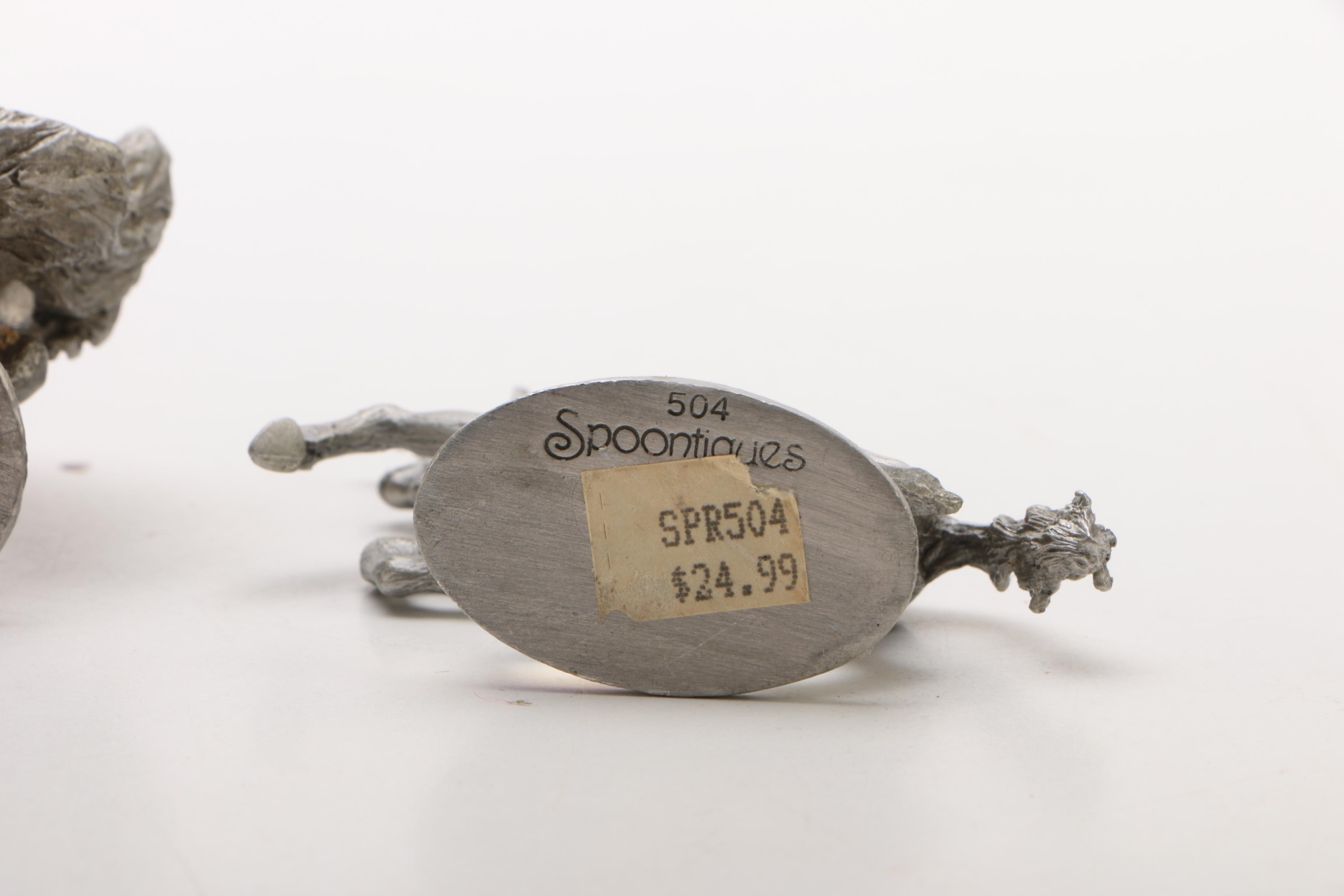 Wilton Armetale Tray, Pewter Figurines, and Silver Plate Snail Salt Cellar