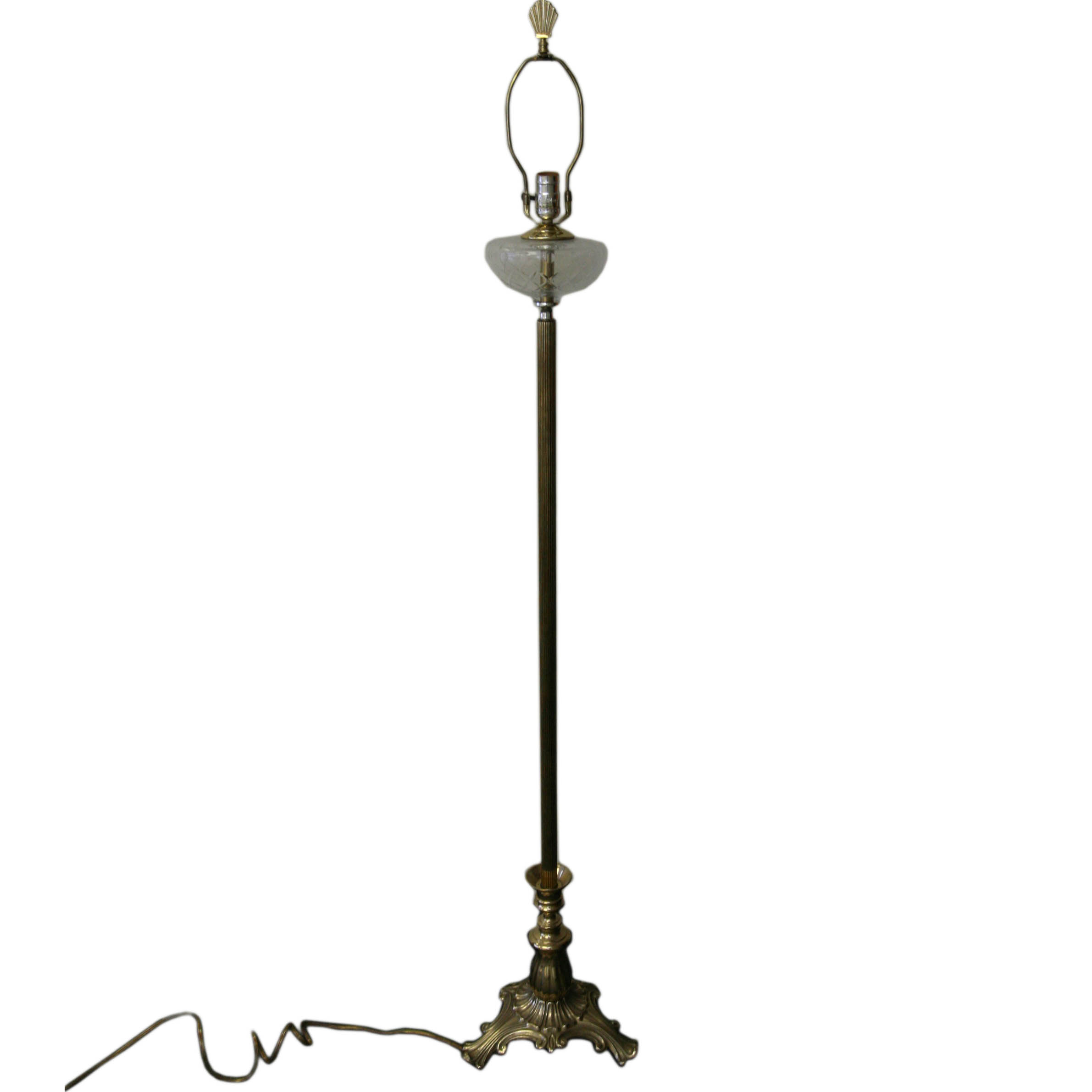 Brass Floor Lamp with Glass Fount and Footed Base