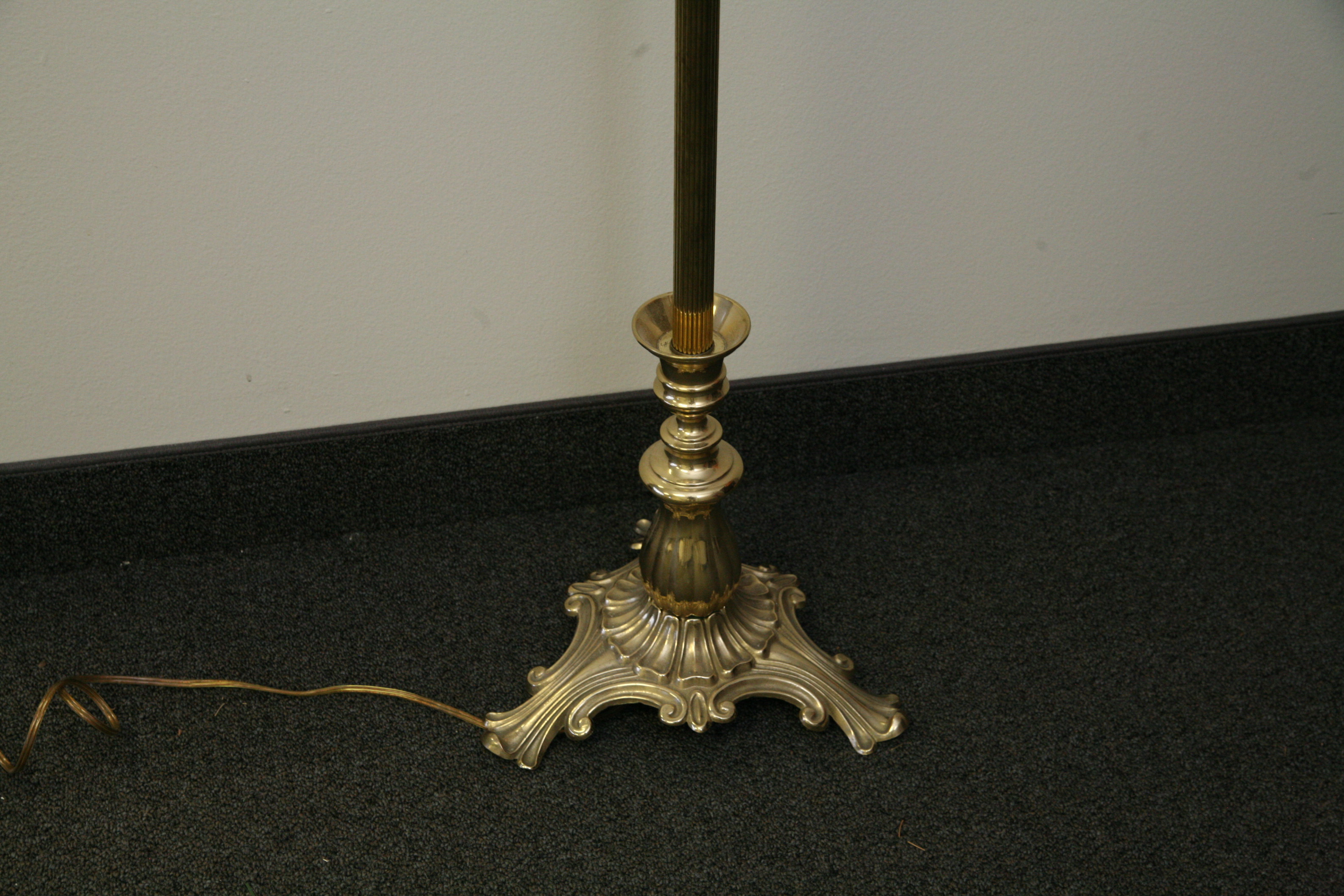Brass Floor Lamp with Glass Fount and Footed Base