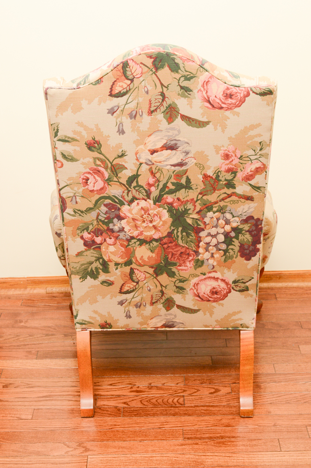 Vintage Queen Anne Style Floral Upholstered Wingback Chairs