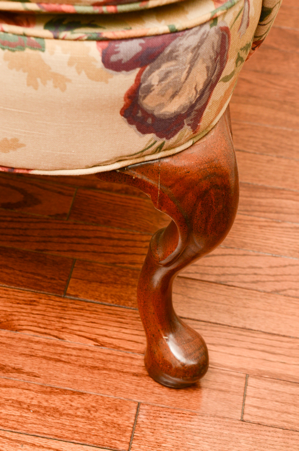 Vintage Queen Anne Style Floral Upholstered Wingback Chairs