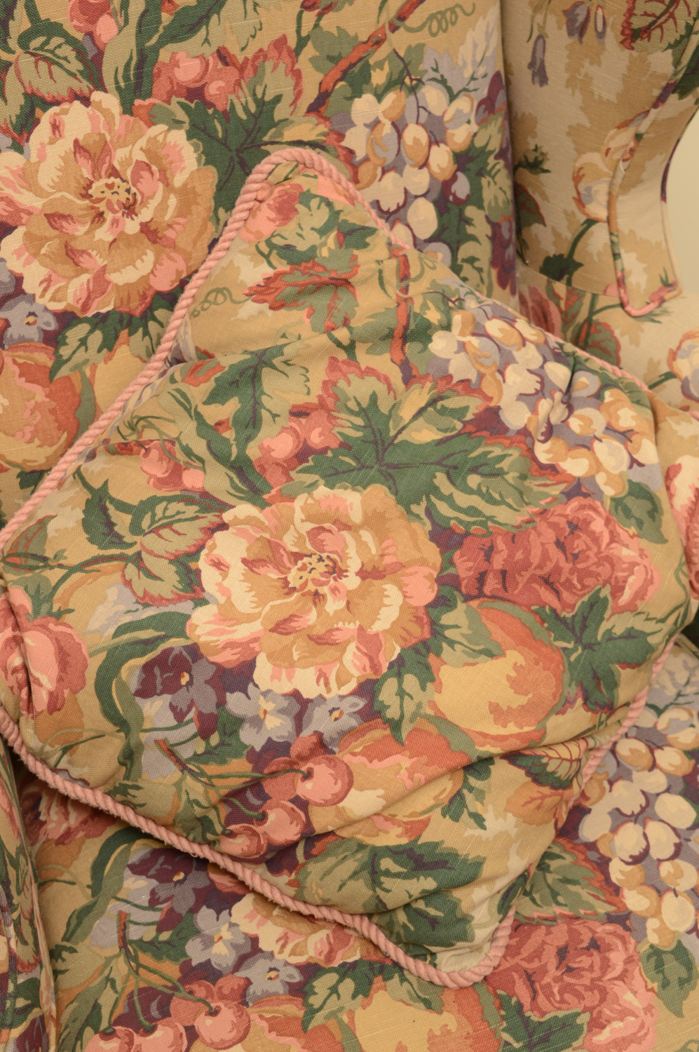 Vintage Queen Anne Style Floral Upholstered Wingback Chairs