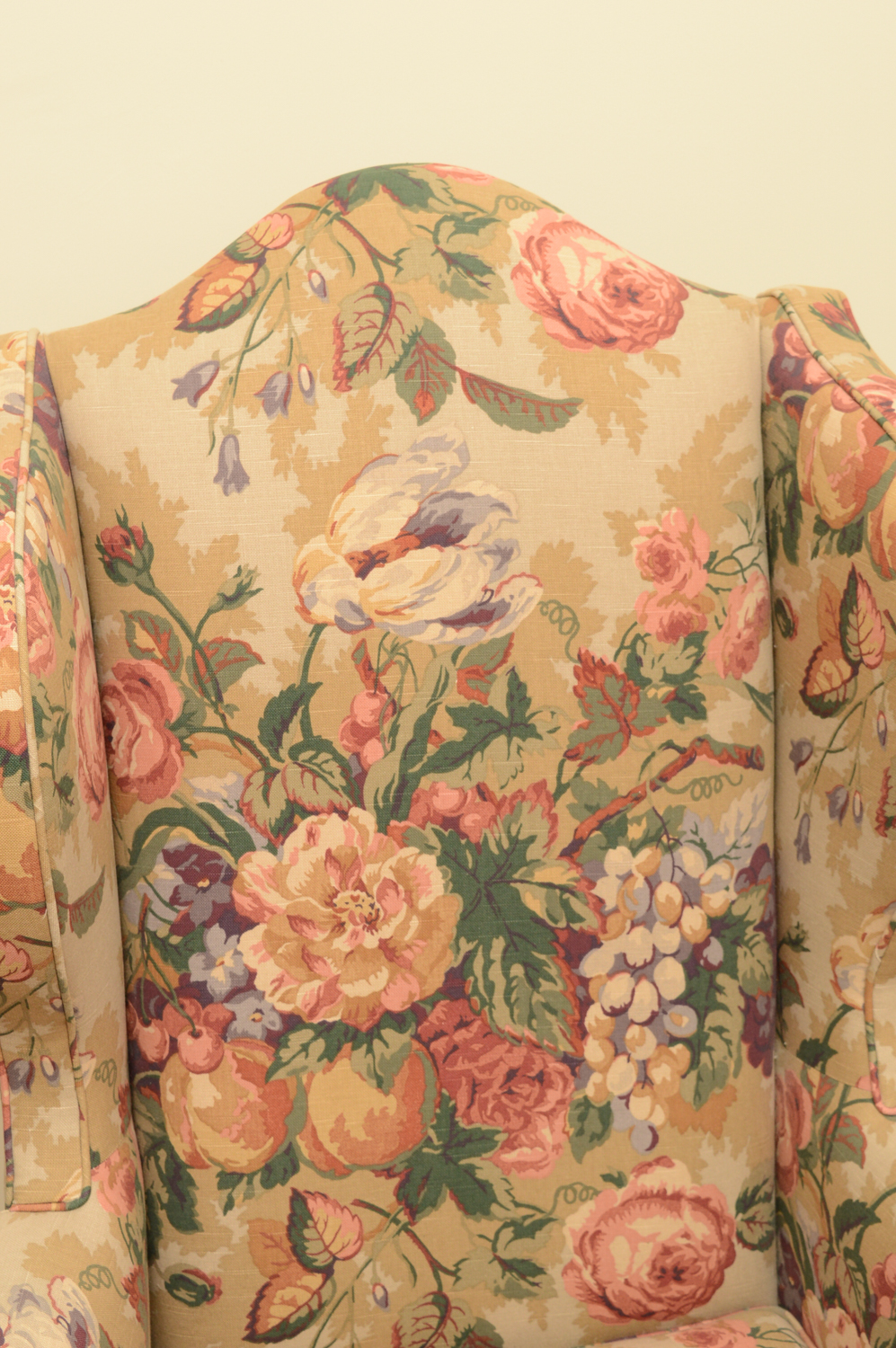 Vintage Queen Anne Style Floral Upholstered Wingback Chairs