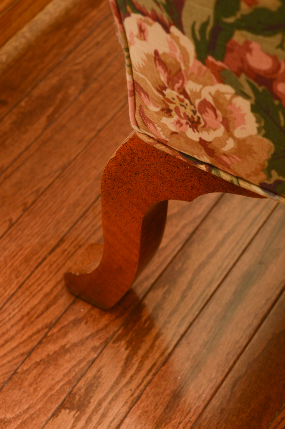 Vintage Queen Anne Style Floral Upholstered Wingback Chairs