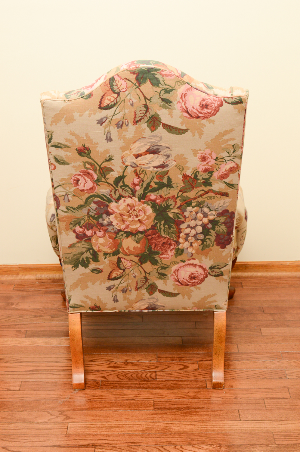 Vintage Queen Anne Style Floral Upholstered Wingback Chairs