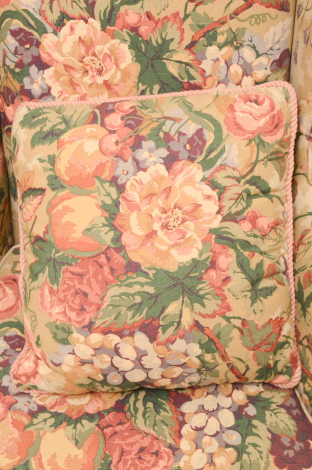 Vintage Queen Anne Style Floral Upholstered Wingback Chairs