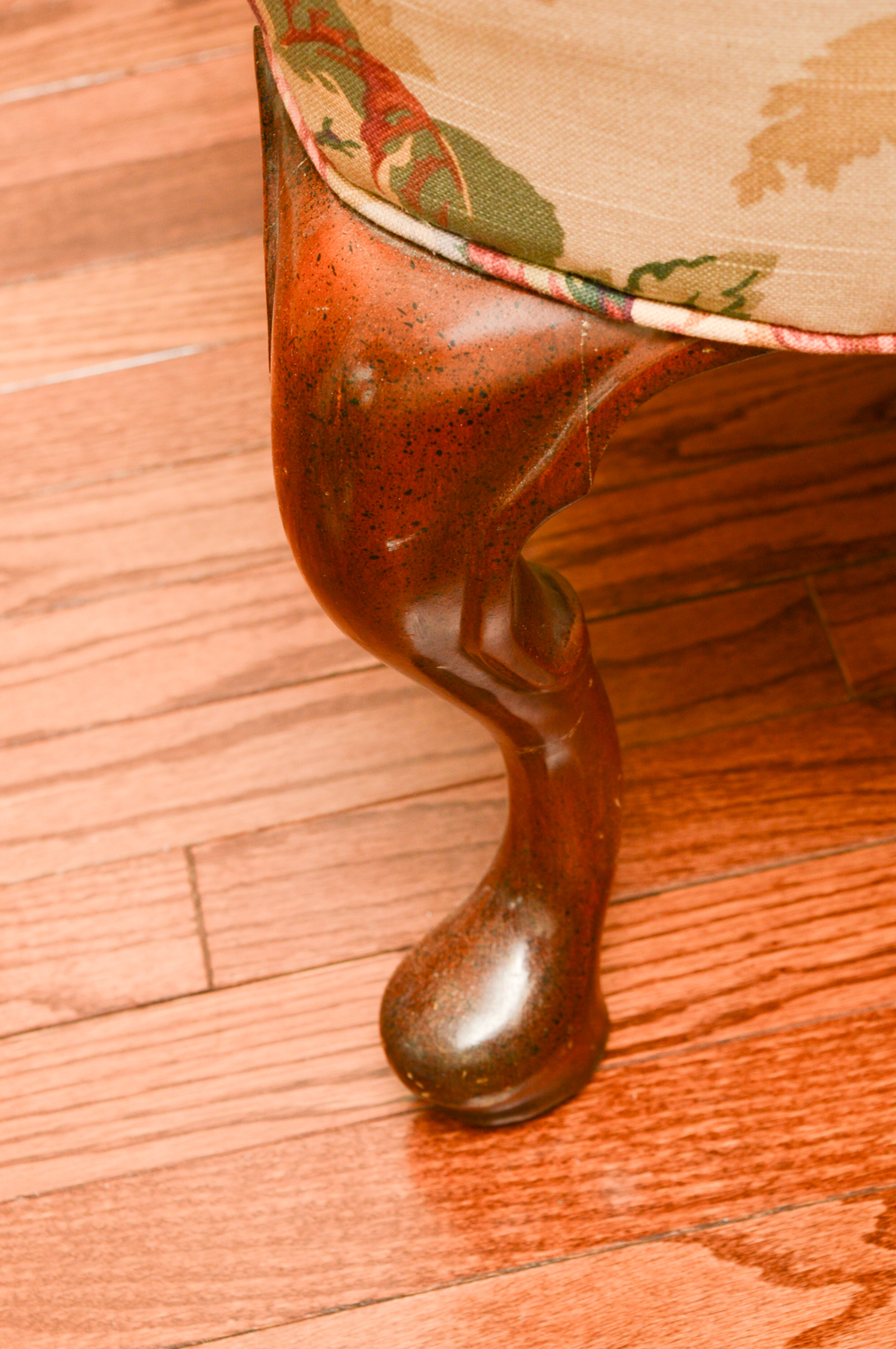 Vintage Queen Anne Style Floral Upholstered Wingback Chairs