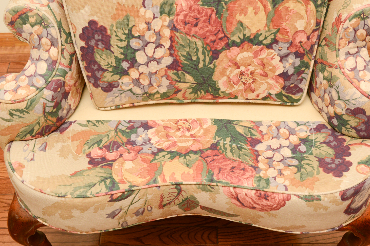 Vintage Queen Anne Style Floral Upholstered Wingback Chairs