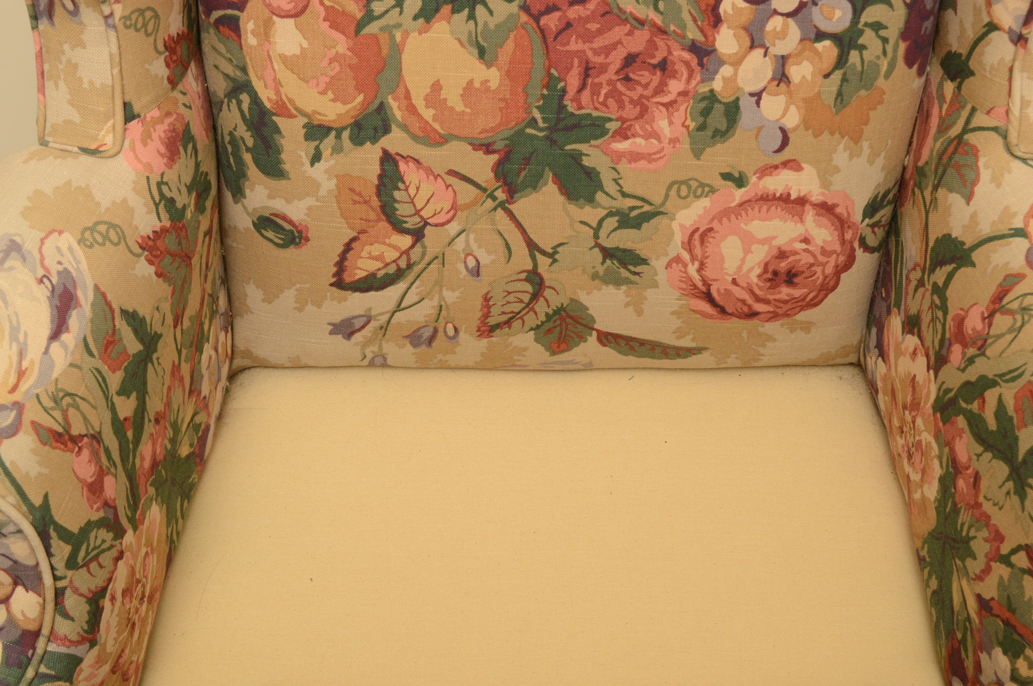 Vintage Queen Anne Style Floral Upholstered Wingback Chairs