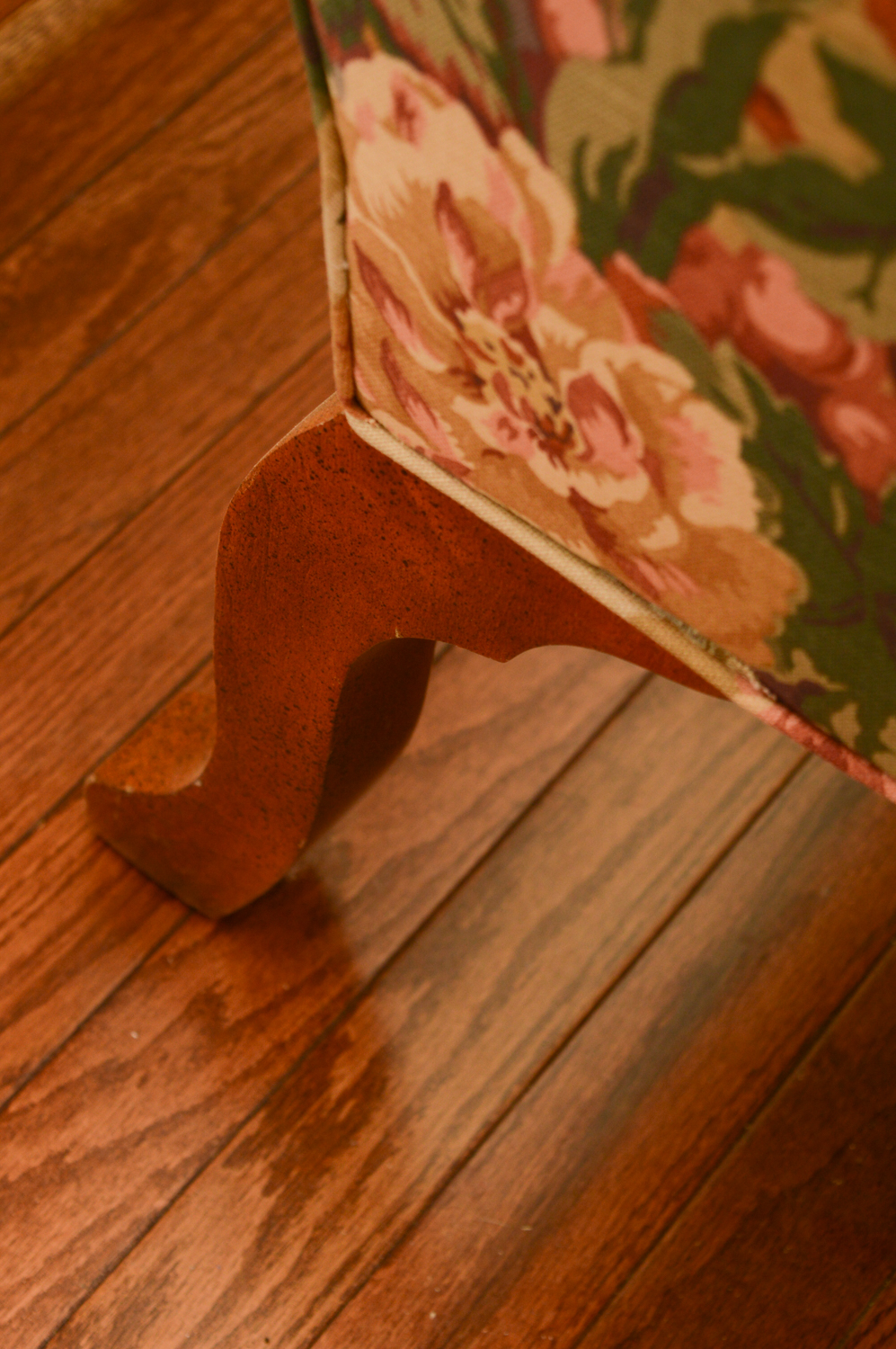 Vintage Queen Anne Style Floral Upholstered Wingback Chairs