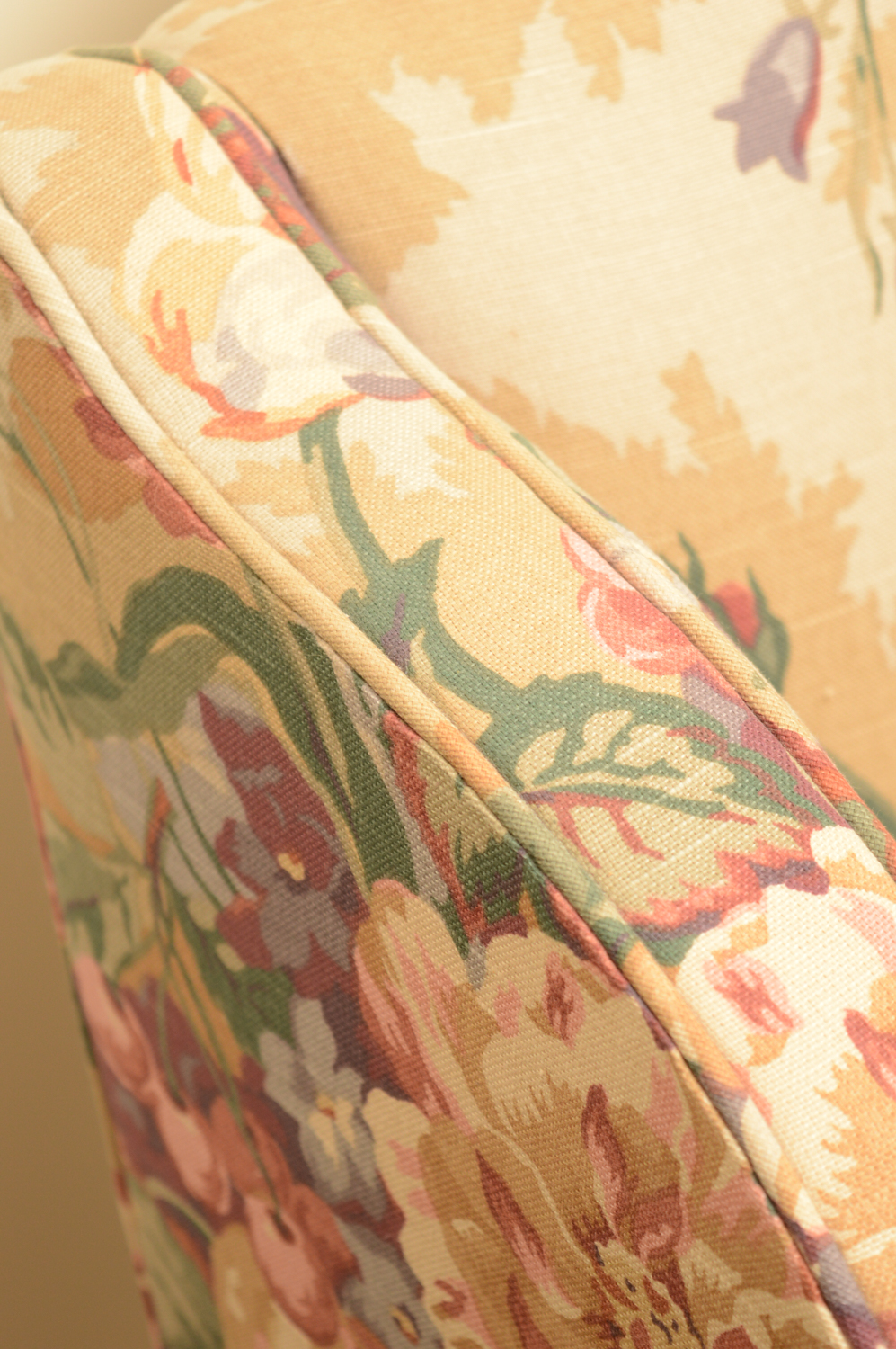 Vintage Queen Anne Style Floral Upholstered Wingback Chairs