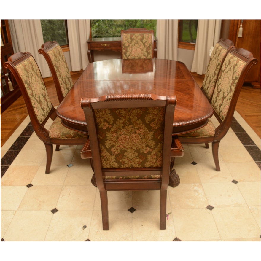 Regency Style Double Pedestal Dining Table with Chairs