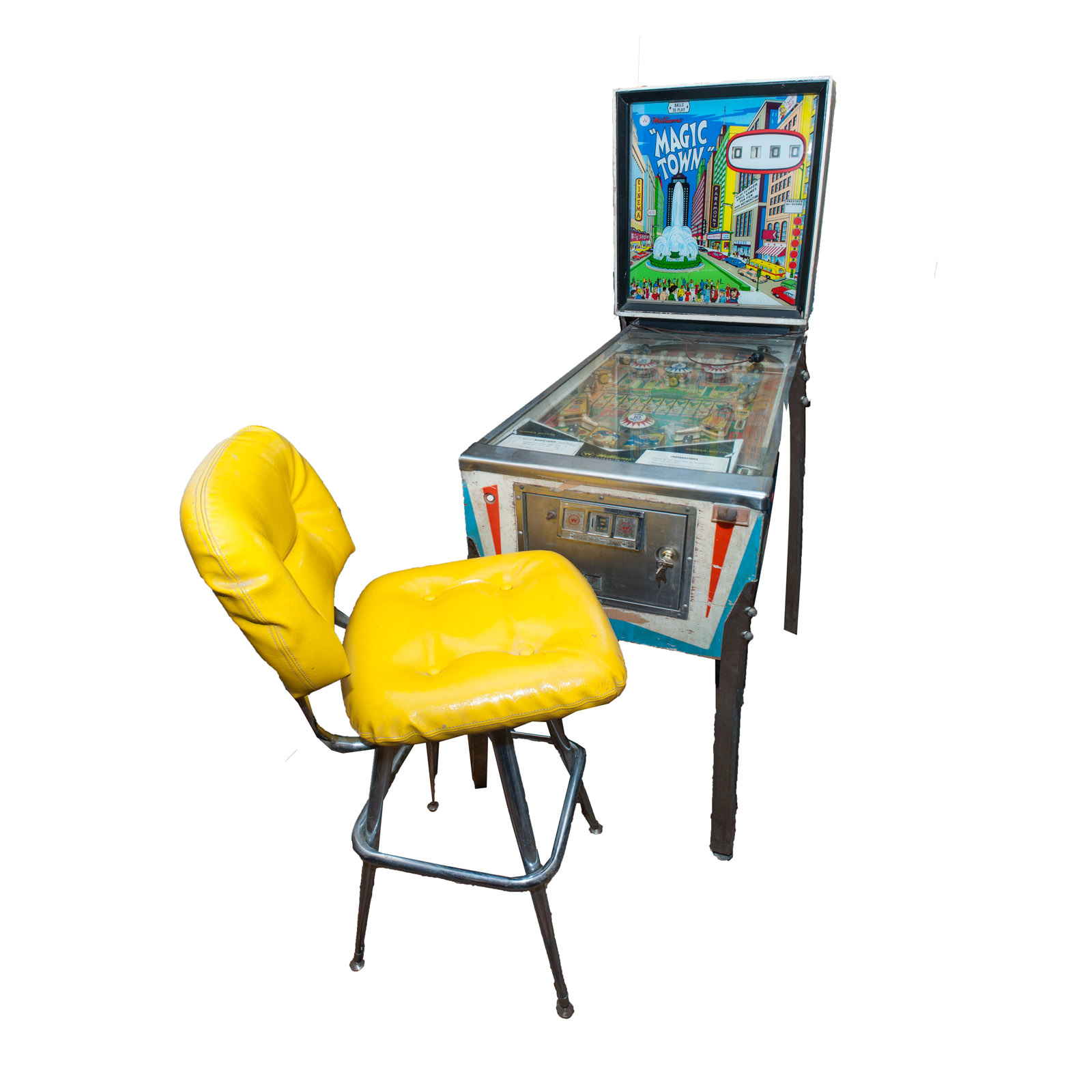 1967 Williams "Magic Town" Pinball Machine with Yellow Vinyl Chair