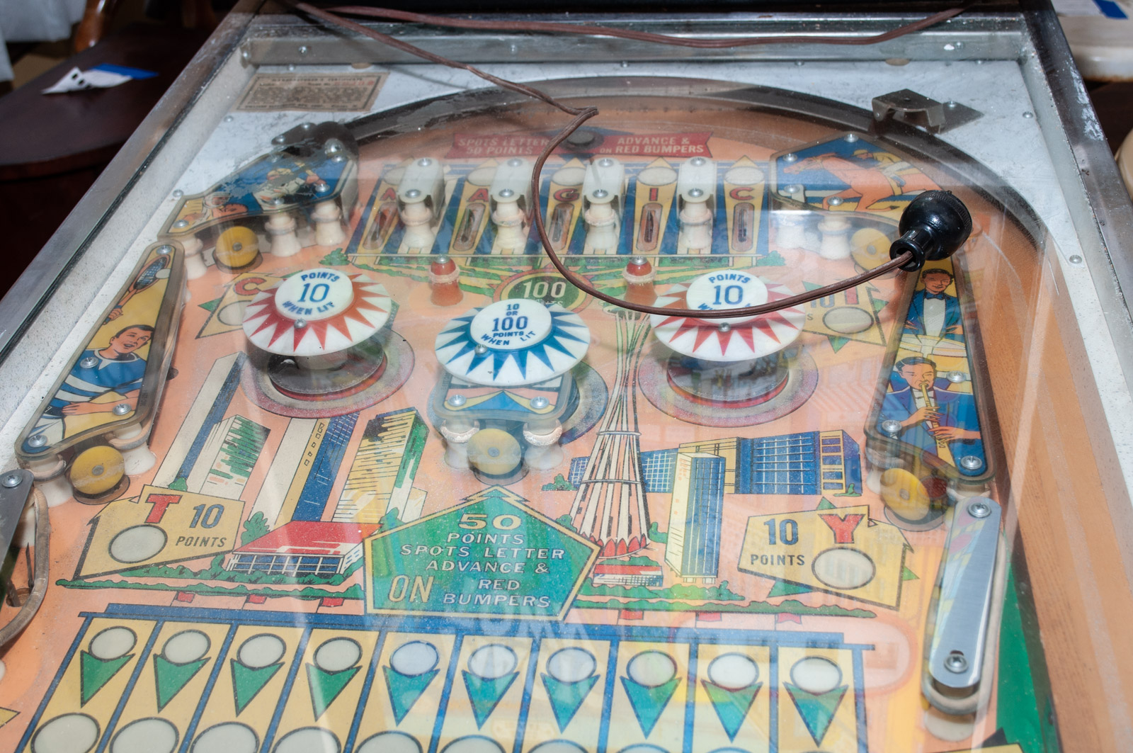 1967 Williams "Magic Town" Pinball Machine with Yellow Vinyl Chair