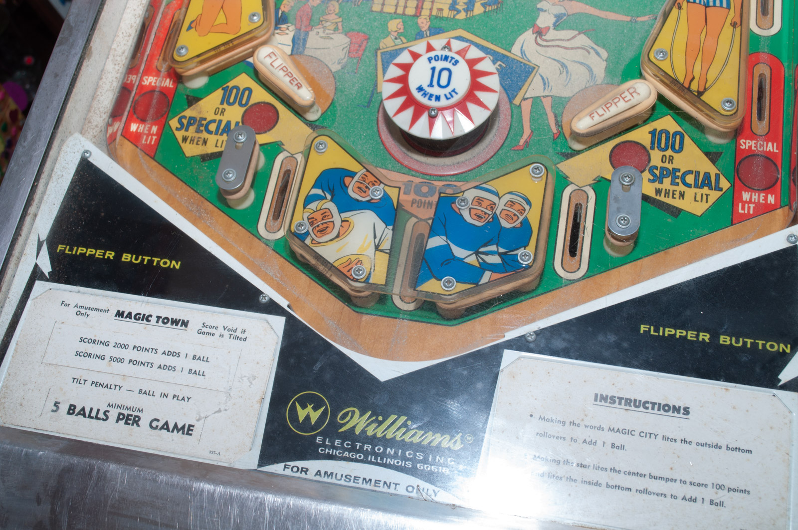 1967 Williams "Magic Town" Pinball Machine with Yellow Vinyl Chair